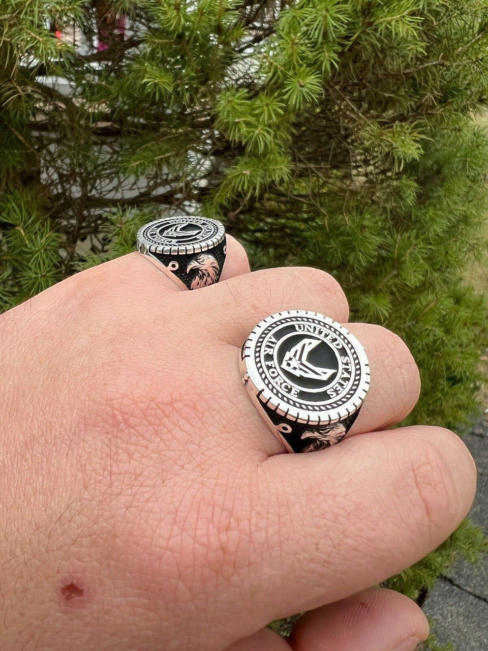 Mens Real Solid 925 Sterling Silver US Air Force Military Army