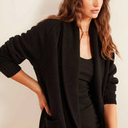 JAMES PERSE WOMENS CASHMERE SHAWL COLLAR CARDIGAN - BLACK