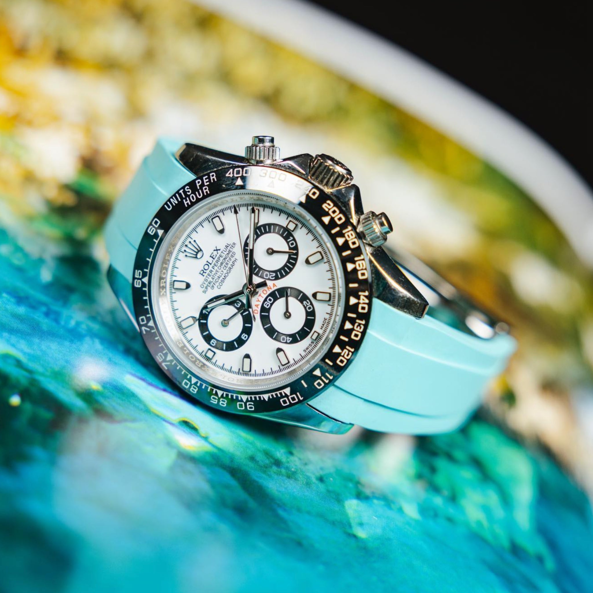 Turquoise Rubber Strap for Rolex Daytona – Bright Edge | Helvetus®