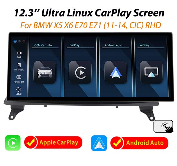 12.3'' Ultra CarPlay Android Auto Linux screen BMW X5 E70 X6 E71