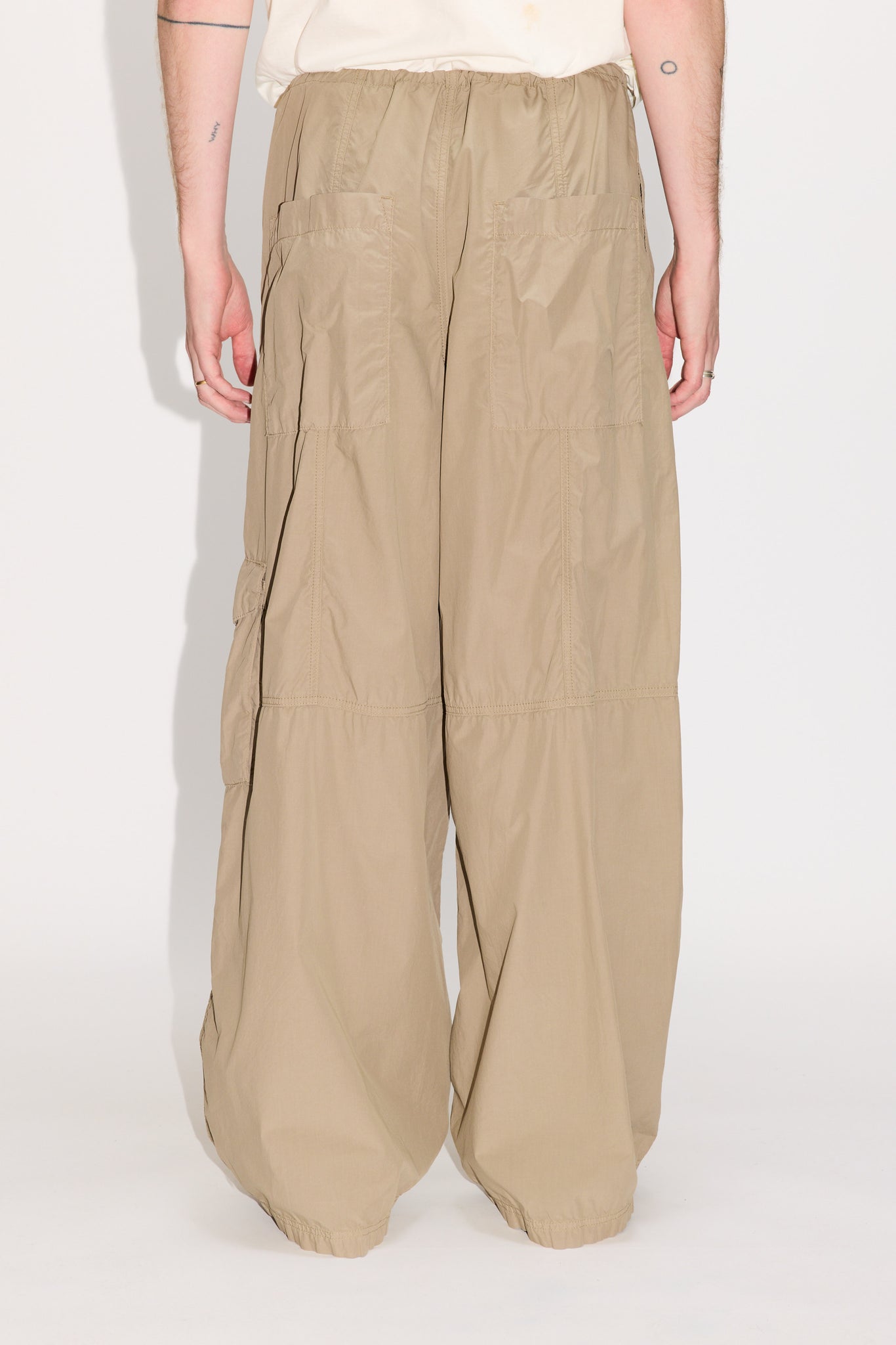 Loose Drawstring Trousers - Collapse Trousers in Stone Beige