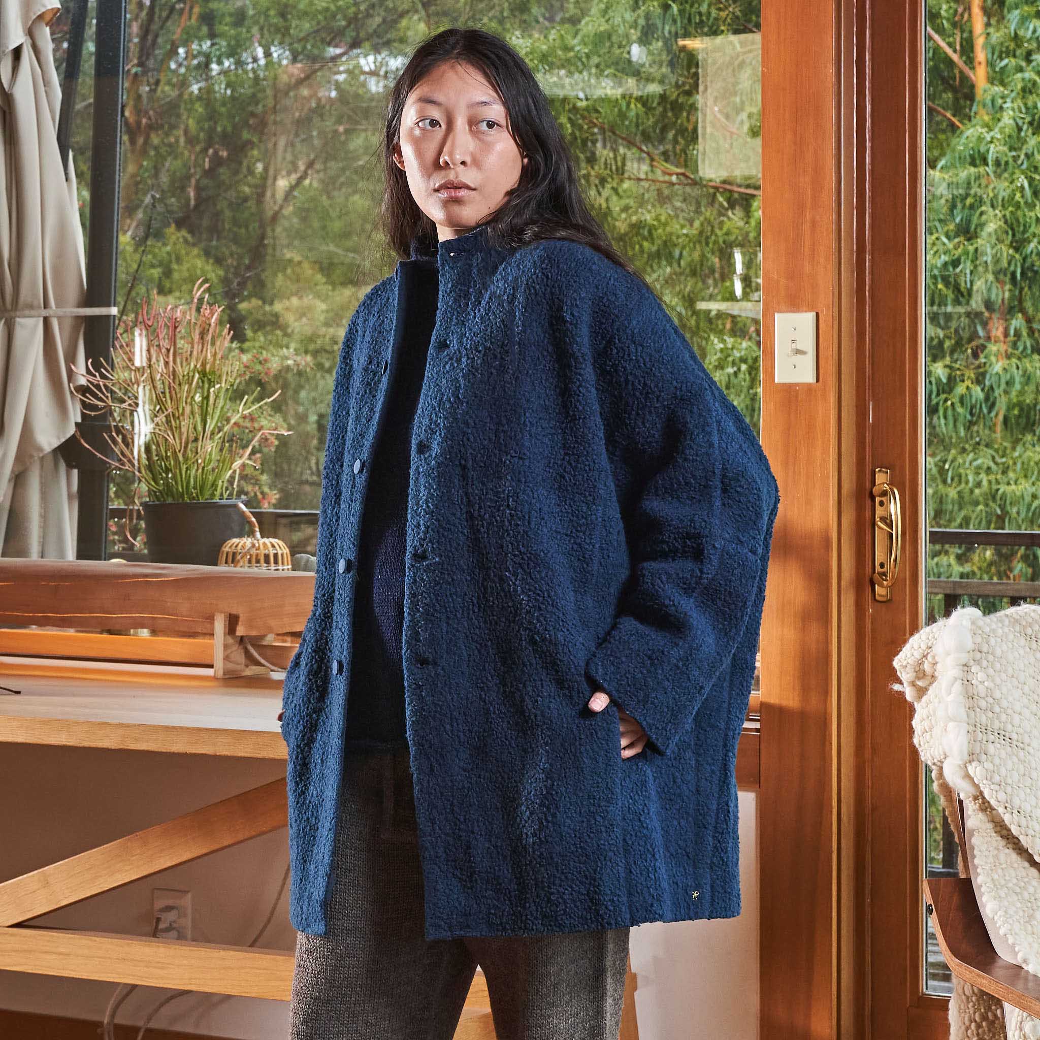 11.11 / eleven eleven | Felted Cocoon Coat in Handwoven Indigo