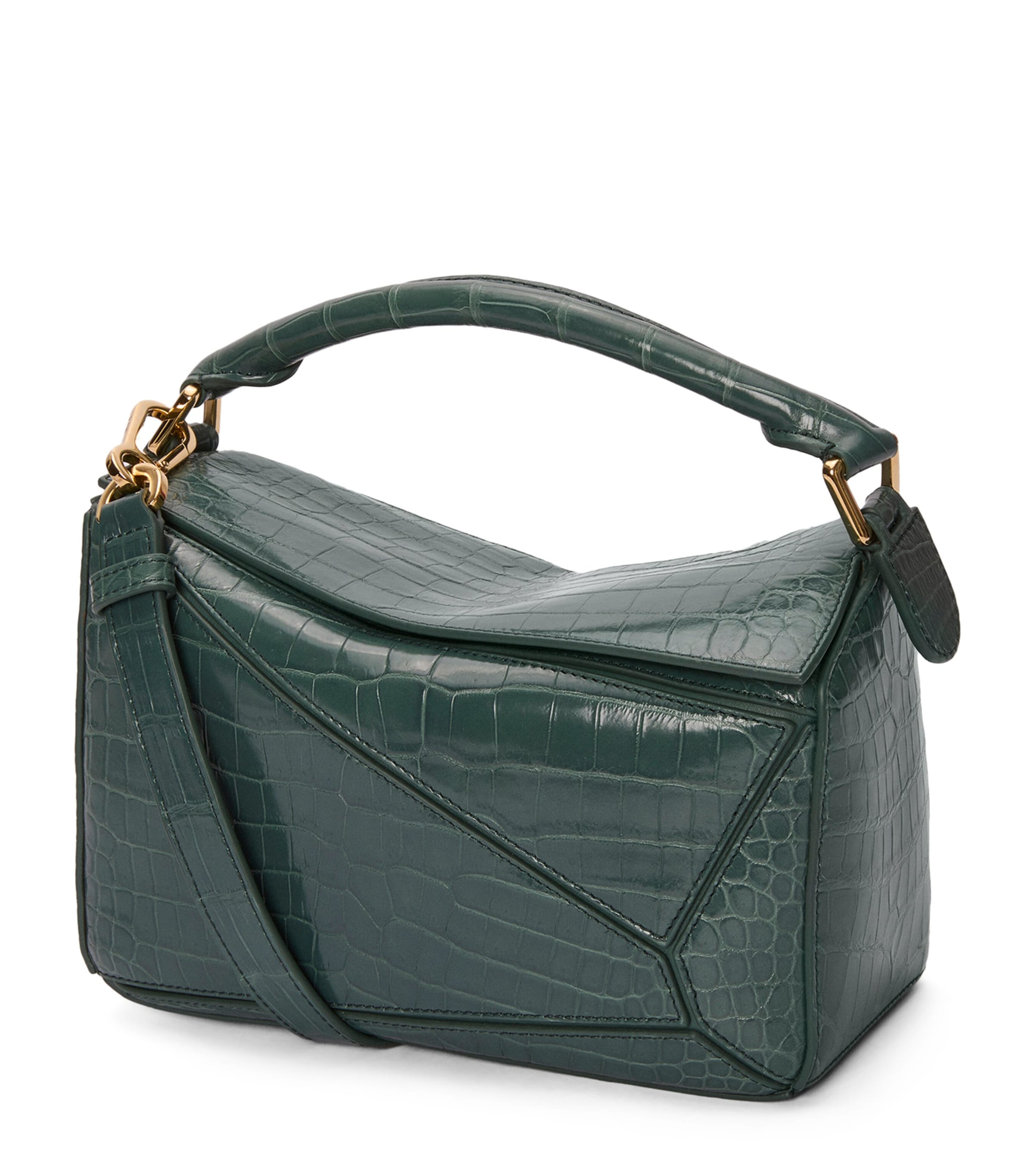 LOEWE Green EXCLUSIVE Small Crocodile Skin Puzzle Top-Handle Bag