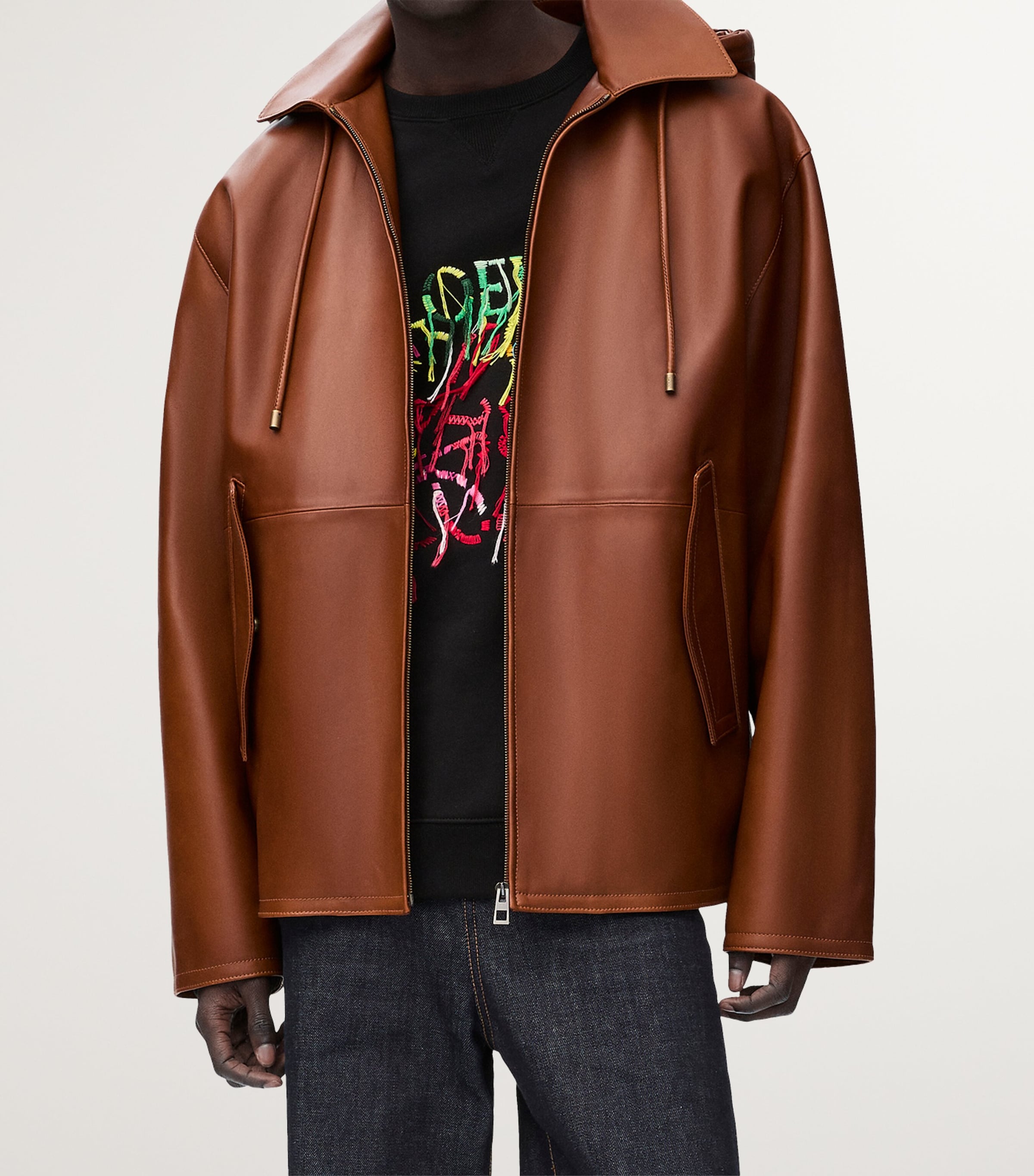 LOEWE Brown Leather Hooded Jacket | Harrods US