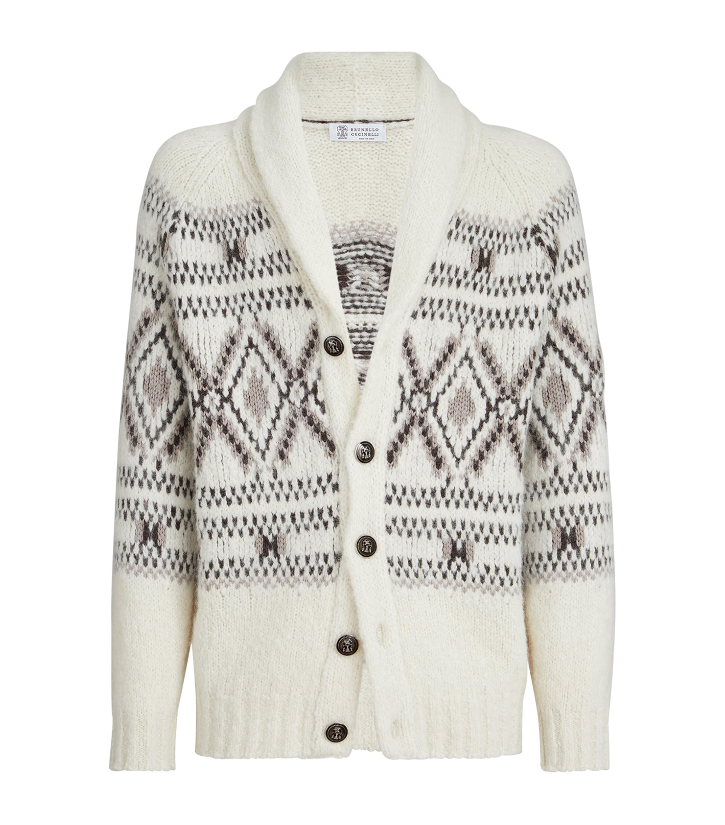Brunello Cucinelli Beige Alpaca-Wool-Cashmere Jacquard Cardigan