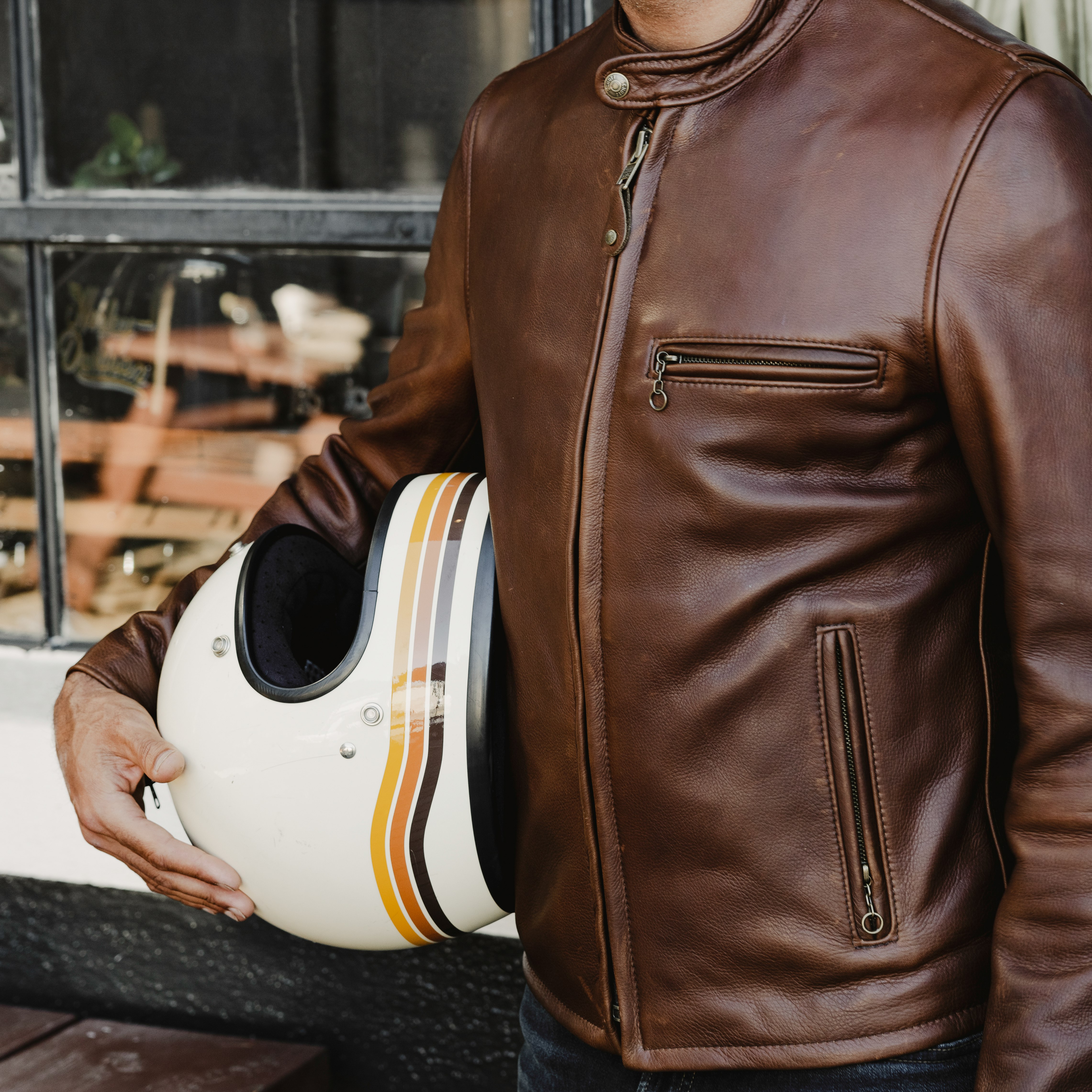 Schott Cafe Natural Leather Jacket - Brown | Leather Jackets