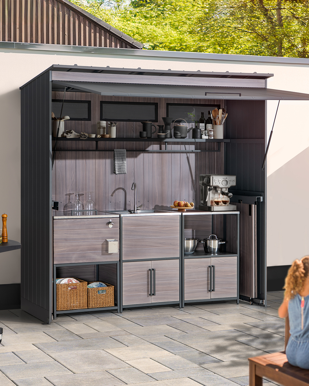 SUNJOY 7' x 3' Outdoor Kitchen / Grill Station with Overhead Lift