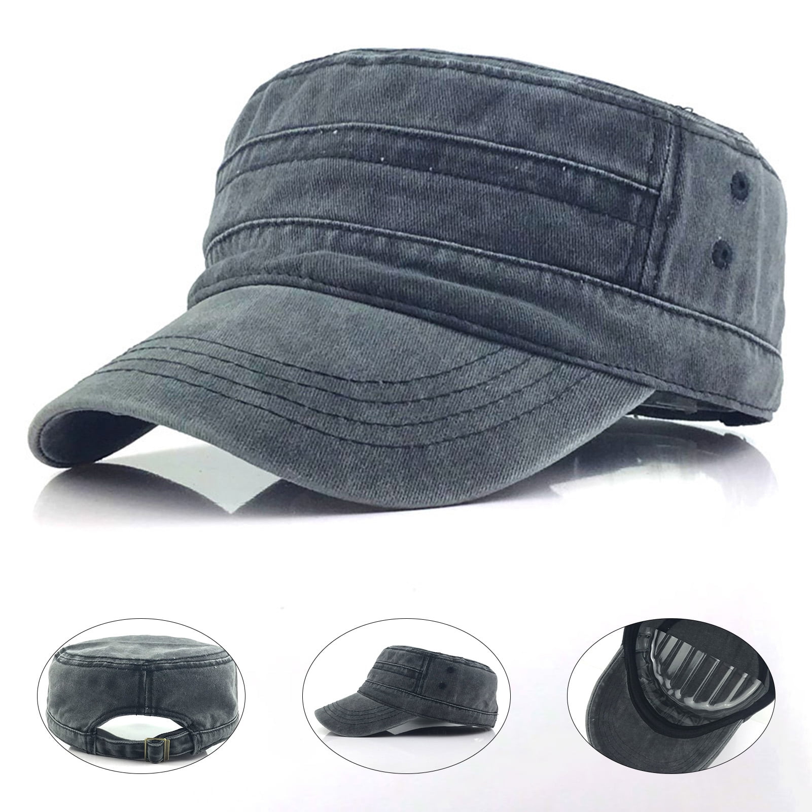 Travelwant Denim Cadet Cap, Retro Military Style, Adjustable