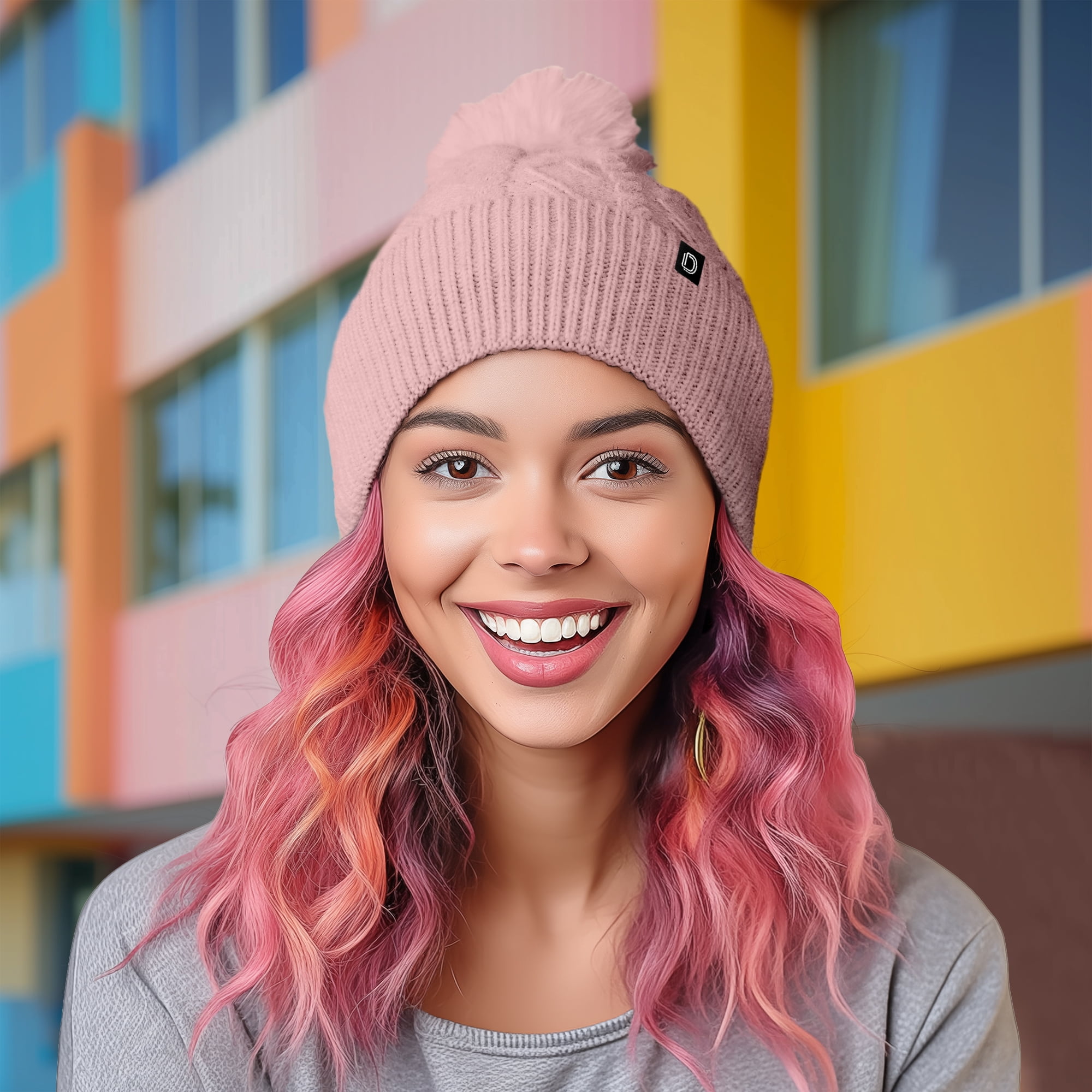 Dalix Cable Knit Pom Beanie Soft Stretch Skully Warm Fuzzy Faux