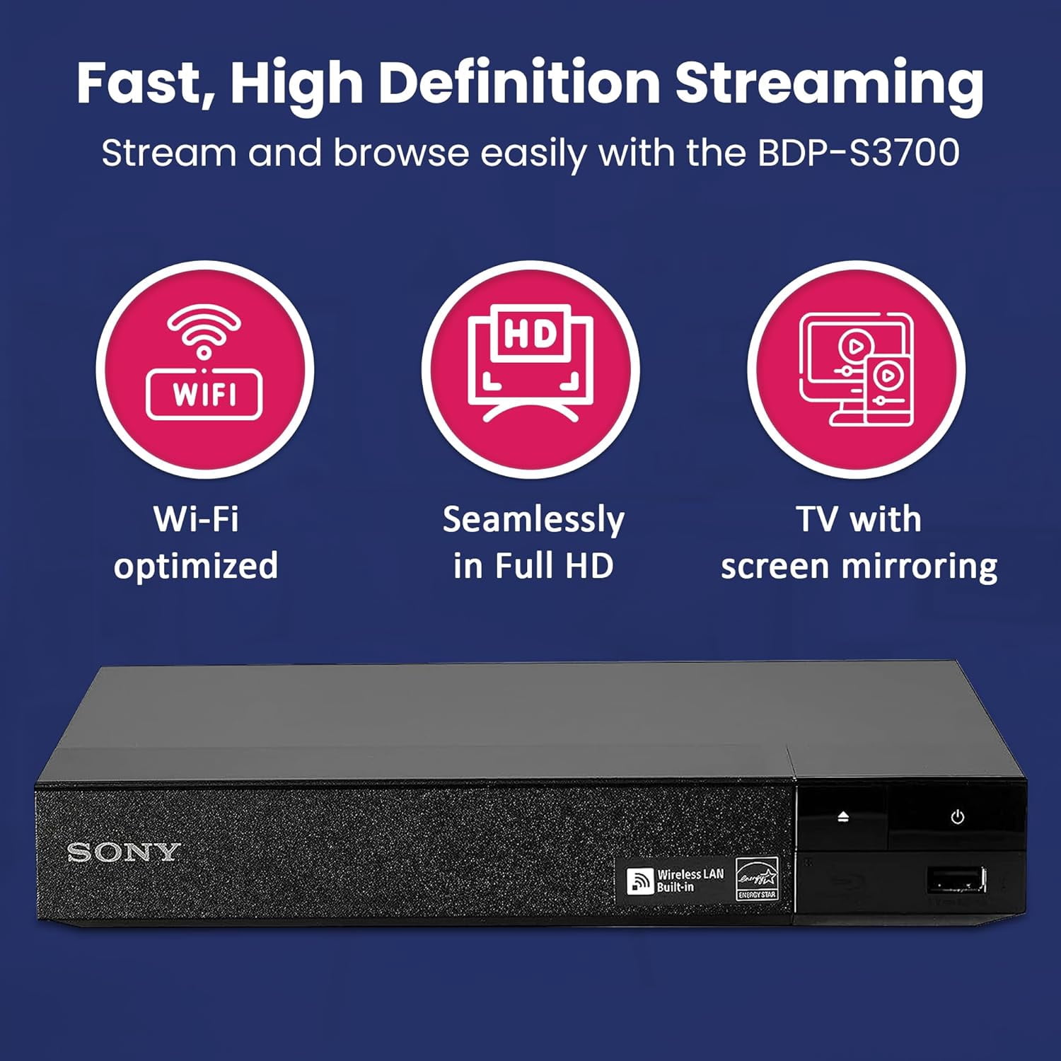Sony Blu-Ray DVD Player with Wi-Fi, BDP-S3700/BX3700 - Streaming