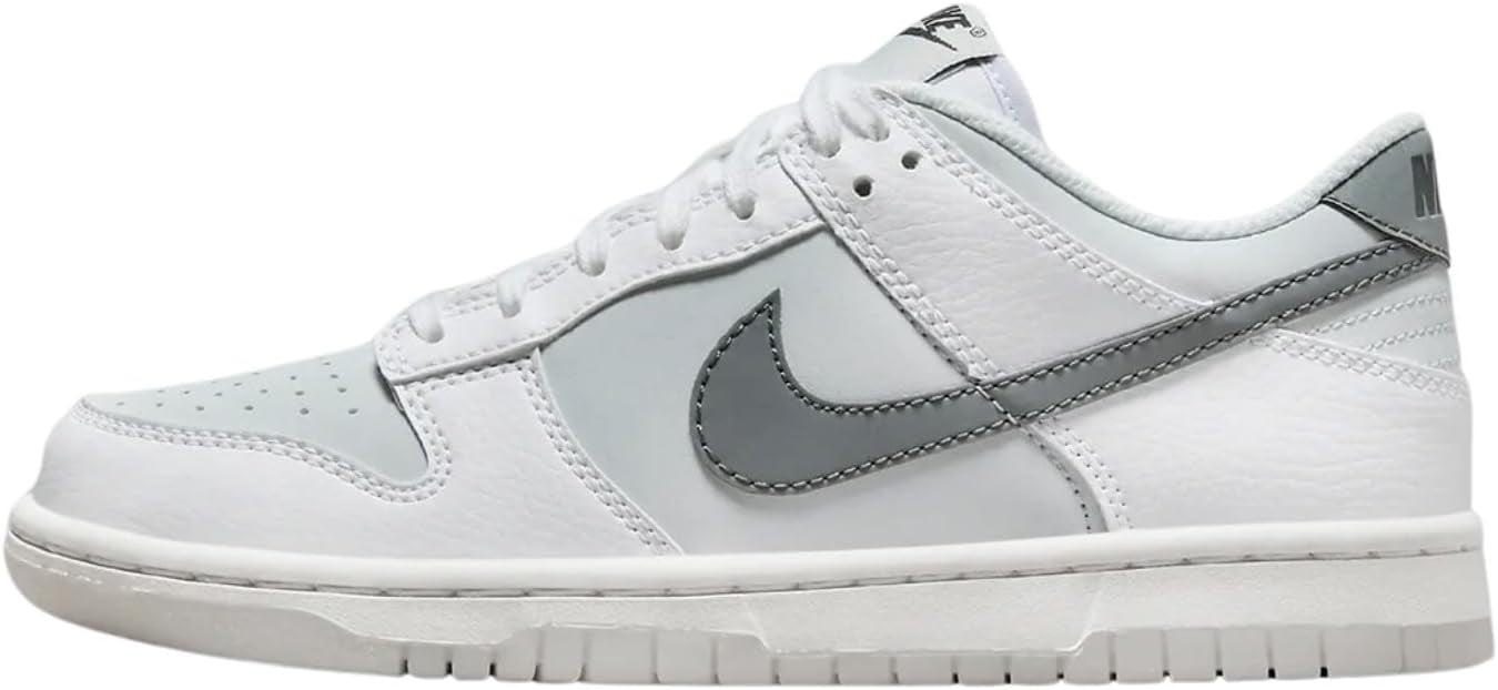 Nike Dunk Low Basketball Shoes for Big Kids in White/Smoke Grey