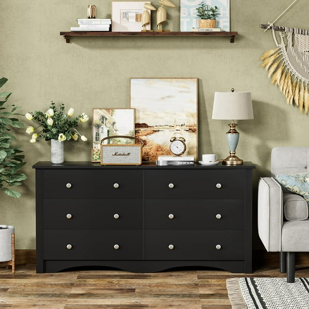 Furmax 6 Drawer Double Dresser, Wide Wood Chest of Drawers Storage