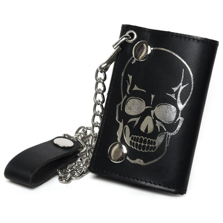Leatherboss Biker wallet Trifold Cool Skull with chain - Walmart.com