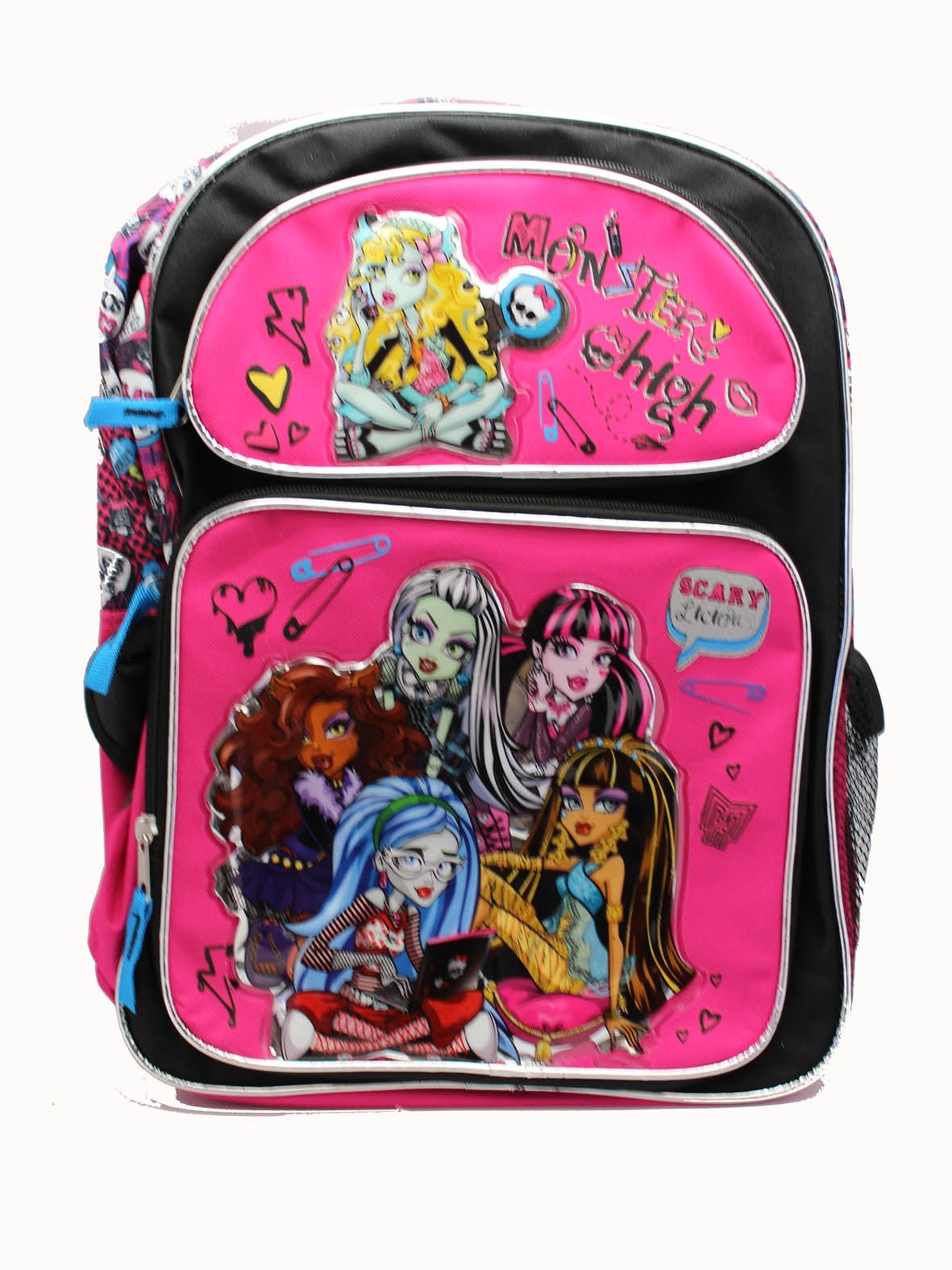 Large Kids' School Book Bag: Pink and Black Scarylicious Monster