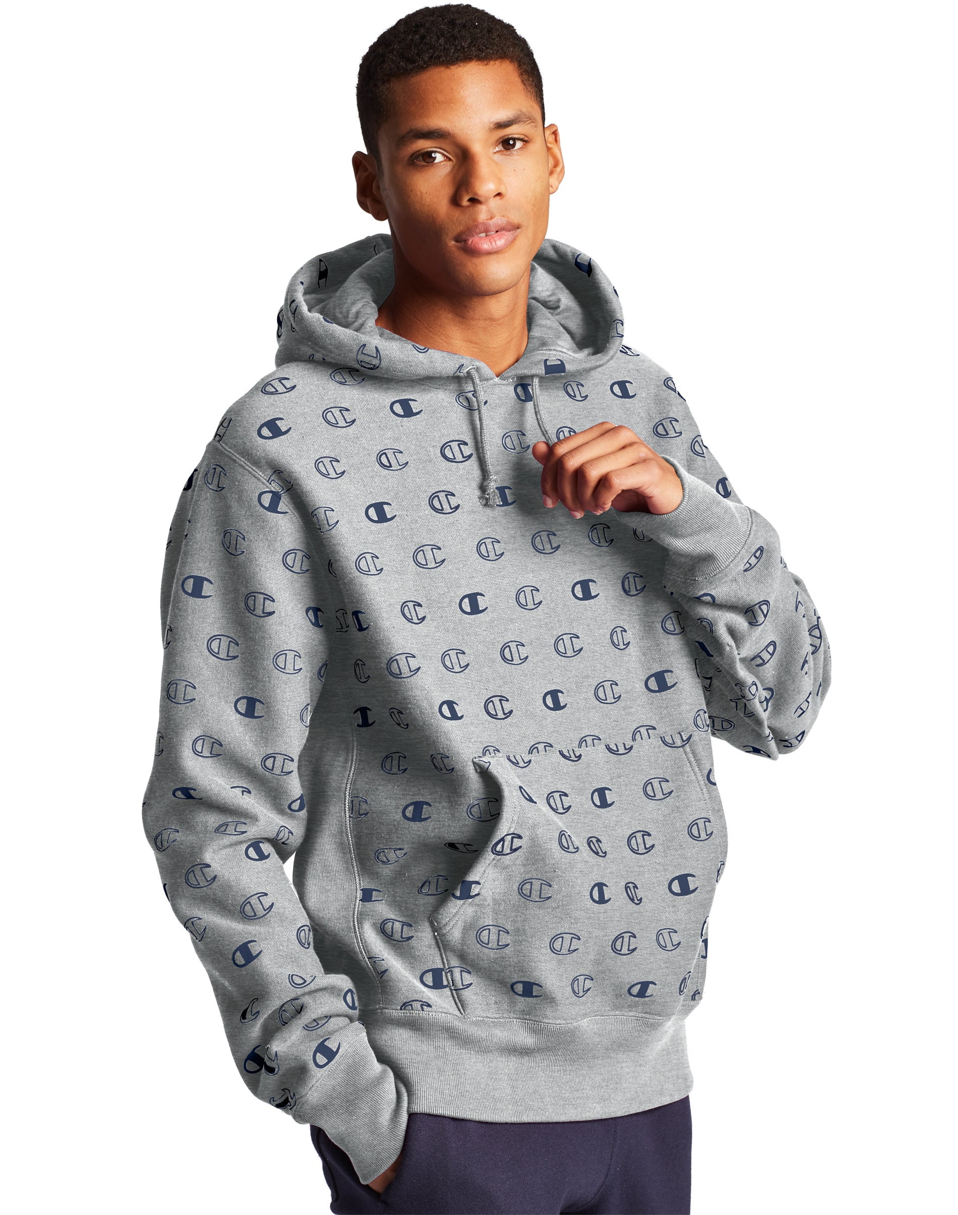 Men's Champion Reverse Weave Hoodie, All Over Logo C Spaced Oxford