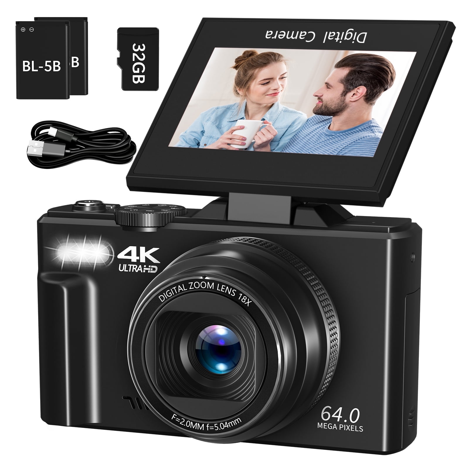Saneen Digital Camera 4K 64MP Vlogging Camera for YouTube 3''180