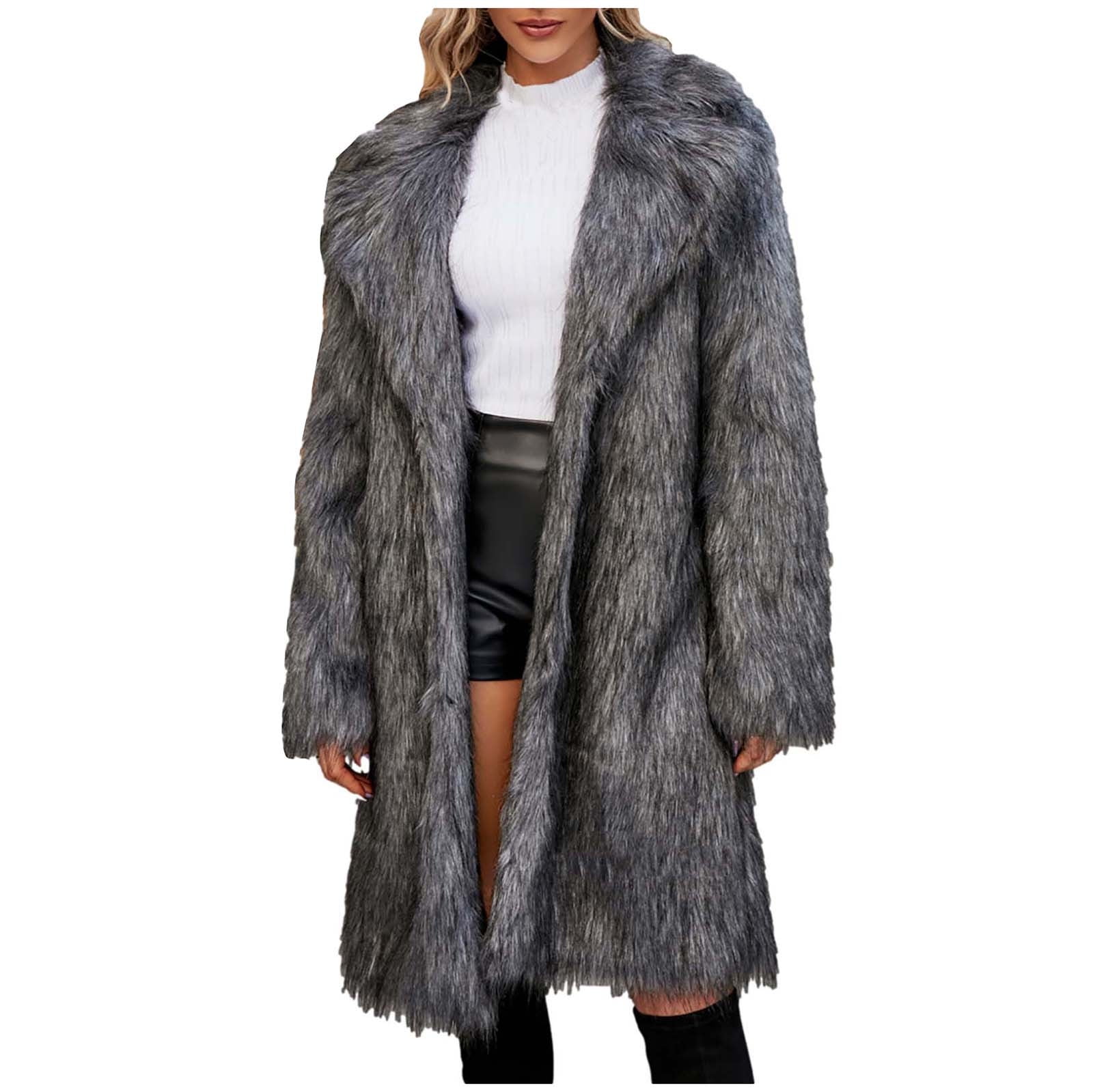 Penkiiy Women's Long Lapel Faux fur Jacket Shaggy Coat Warm