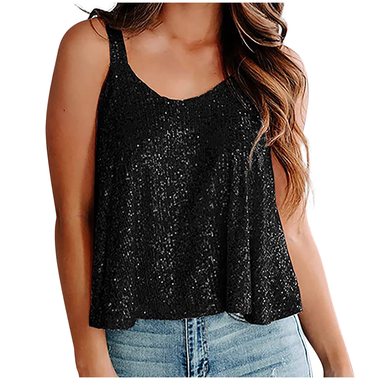 RYRJJ Women's Sparkle Sequin Tank Tops Sparkly Camisole Glitter