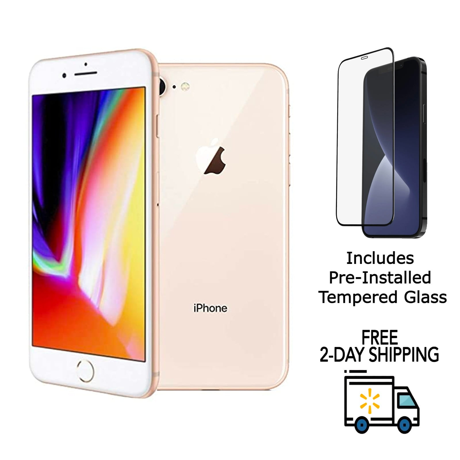 Apple iPhone 8 64GB (Unlocked) with Pre-Installed Tempered Glass