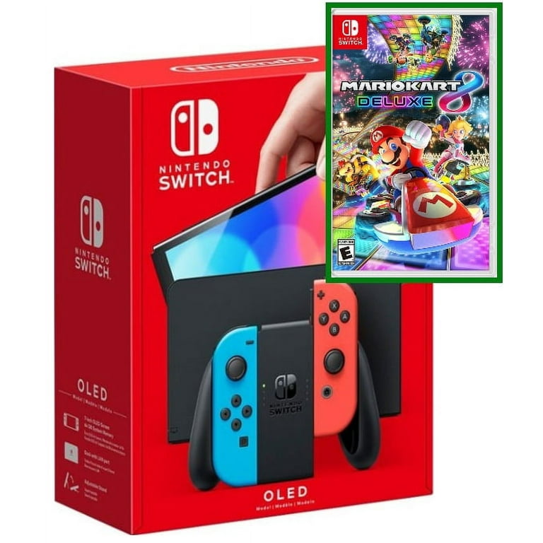 Restored Nintendo Switch OLED Neon Red/Blue Joy-Con With Mario