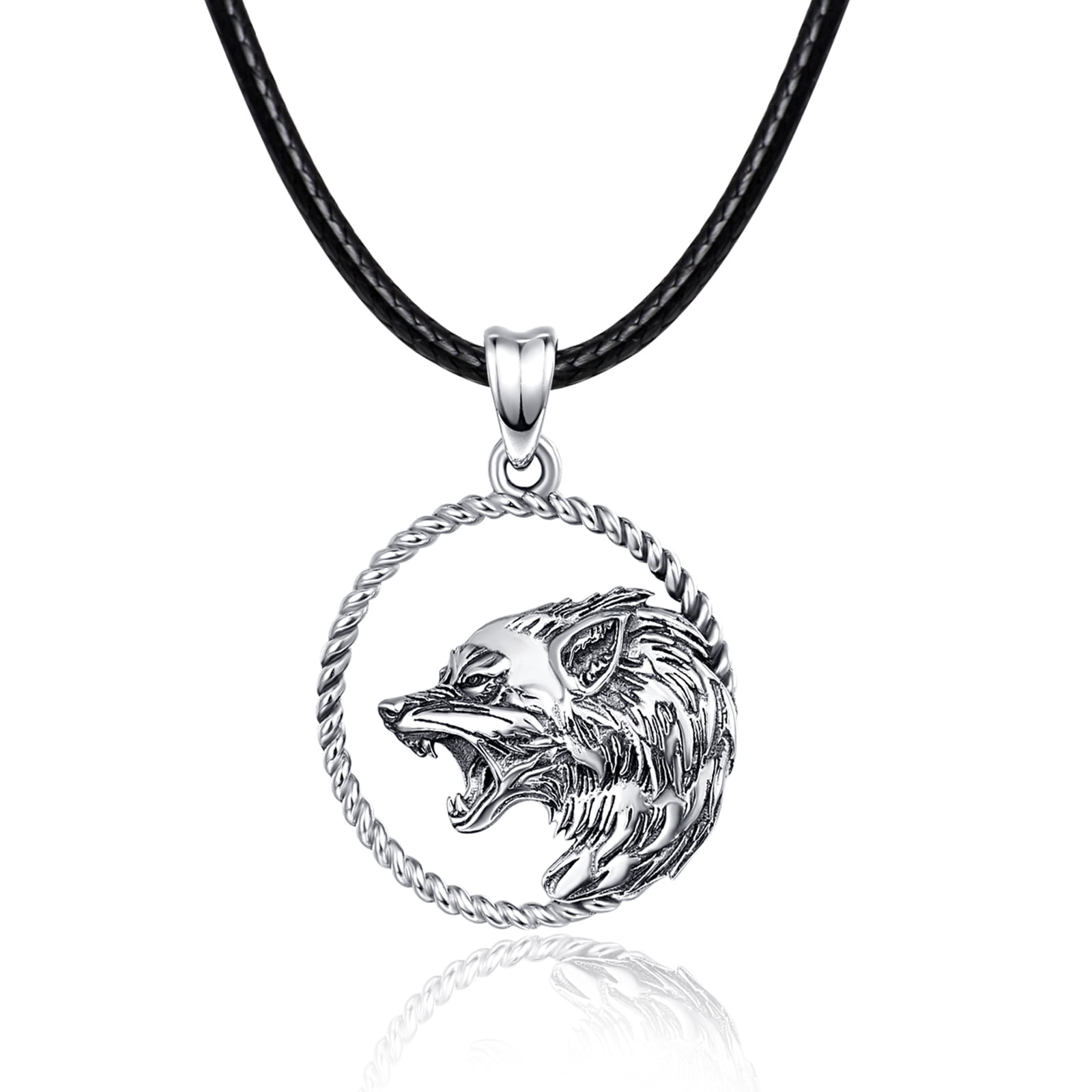 TANGPOET 925 Sterling Silver Viking Wolf Necklace, Amulet Jewelry