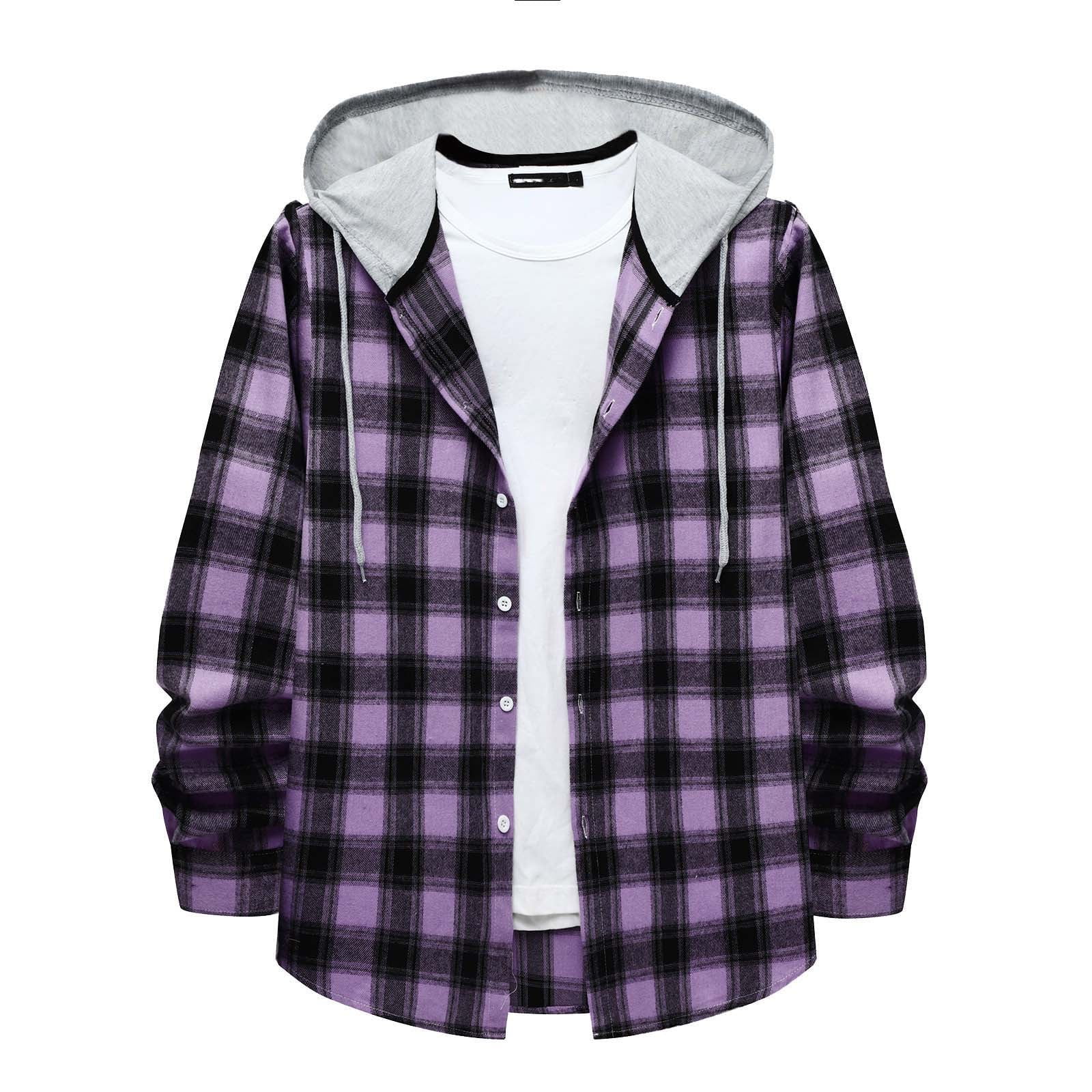 ZCFZJW Men's Casual Plaid Flannel Jacket with Hoodie Lightweight