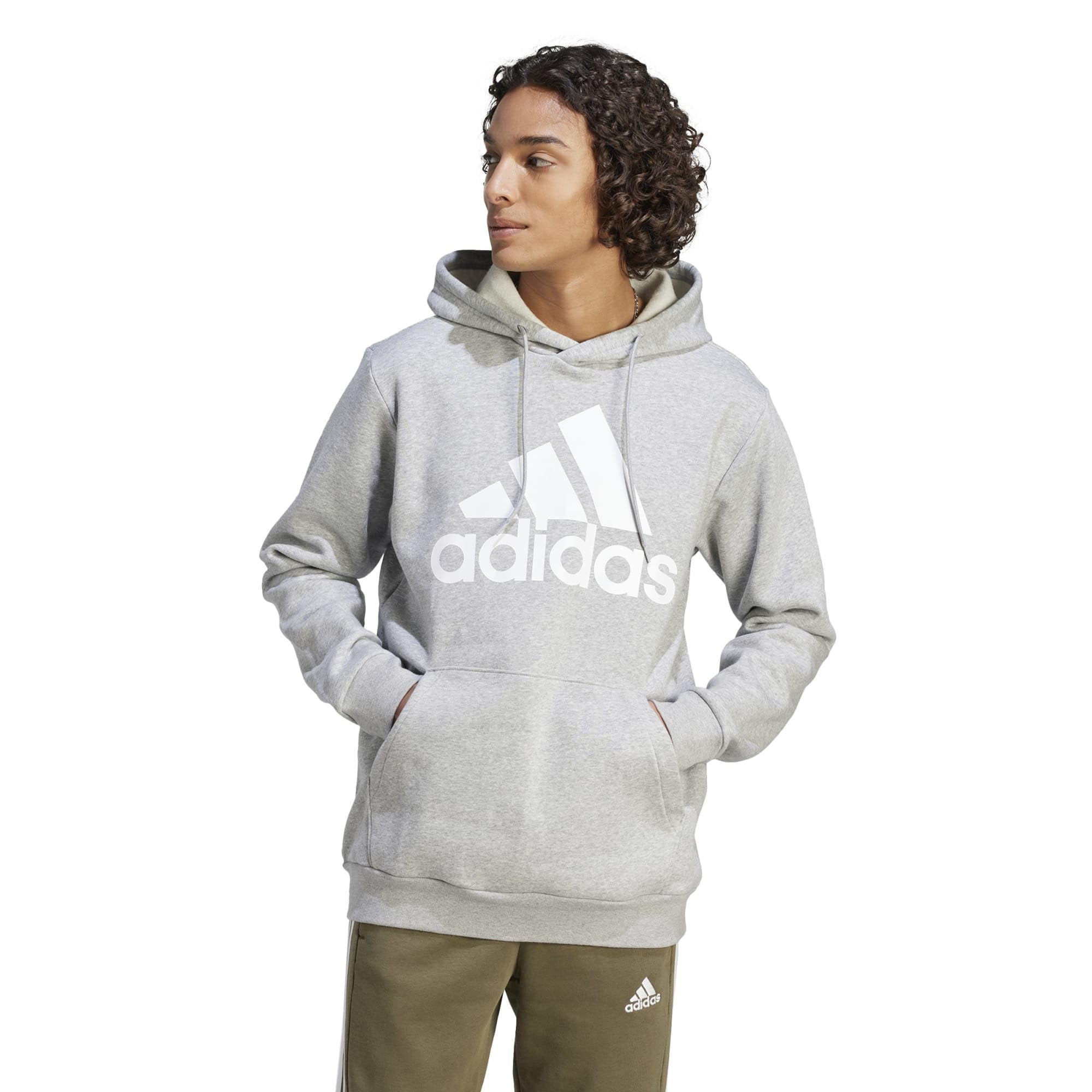 adidas Essentials Fleece Big Logo Hoodie (Unisex, Medium Grey
