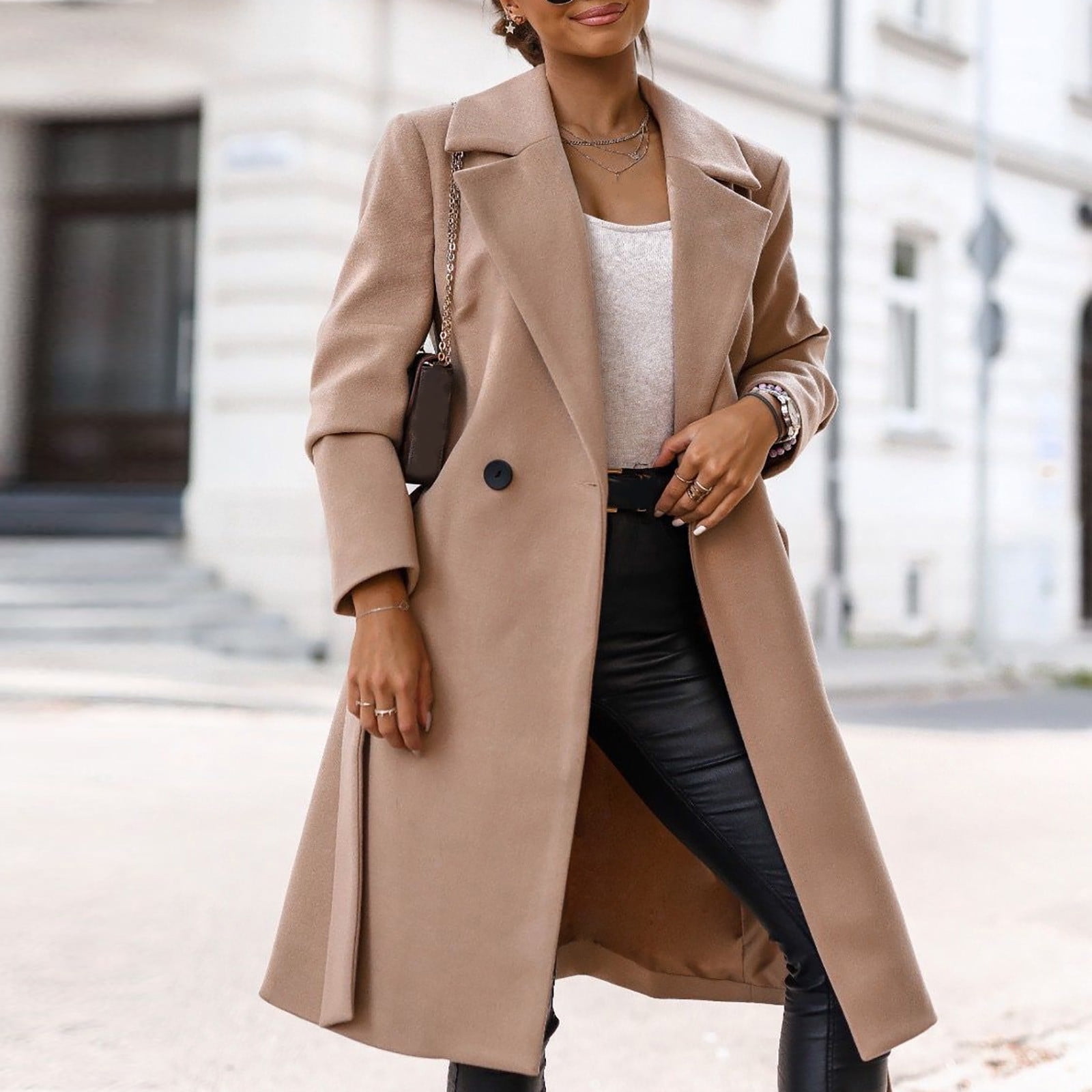 jsaierl Women Trench Coat Long Sleeve Pea Coat Open Front One