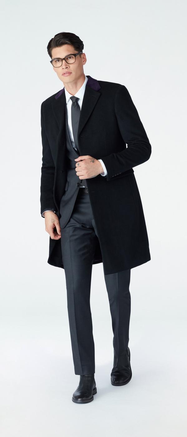 Men's Custom Overcoats - Huntley Chesterfield Black Coat | INDOCHINO