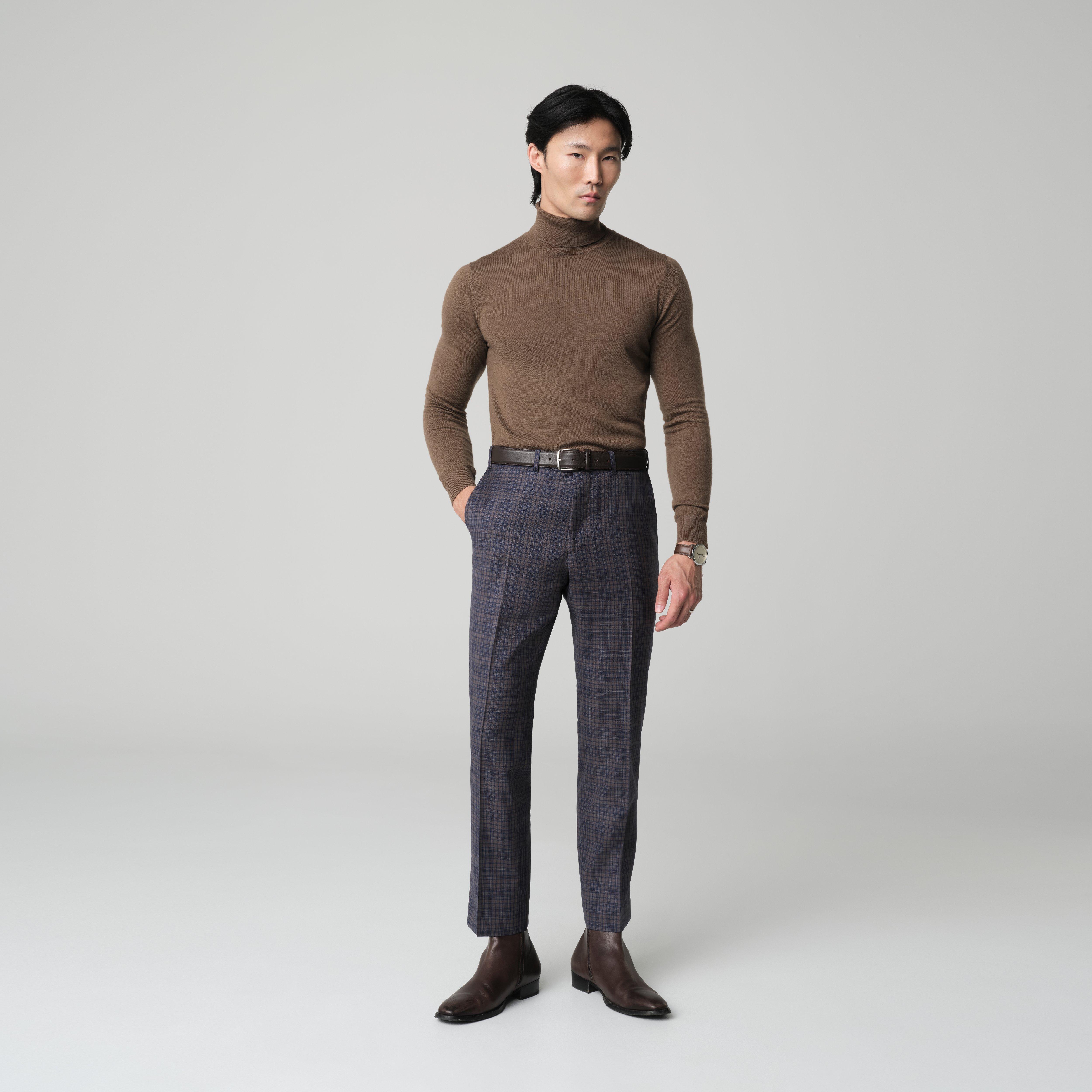 Men's Custom Pants - Paxton Glen Check Light Brown Pants | INDOCHINO