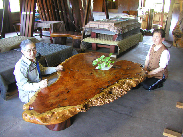 カリン材 花梨 一枚板 和テーブル 塗装済 脚取り外し可 送料込み
