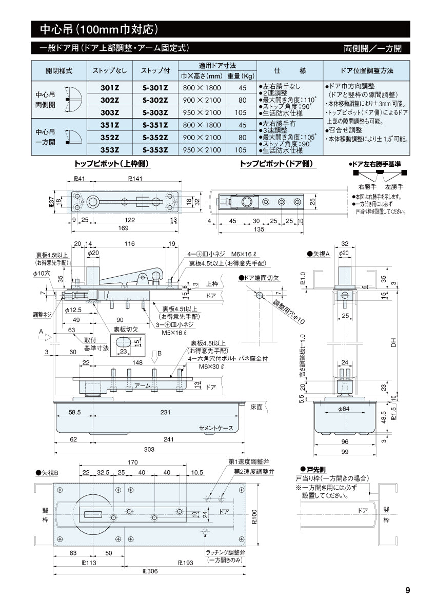 S-303Z ❘ 一般ドア用 フロアヒンジ ❘ リョービ（RYOBI