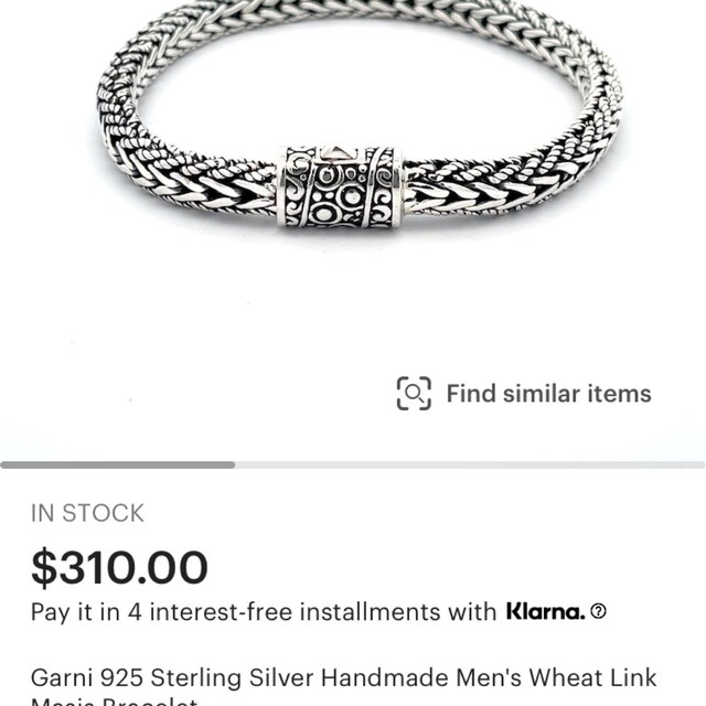 Garni 925 Sterling Silver Handmade Men's Wheat Link Masis Bracelet