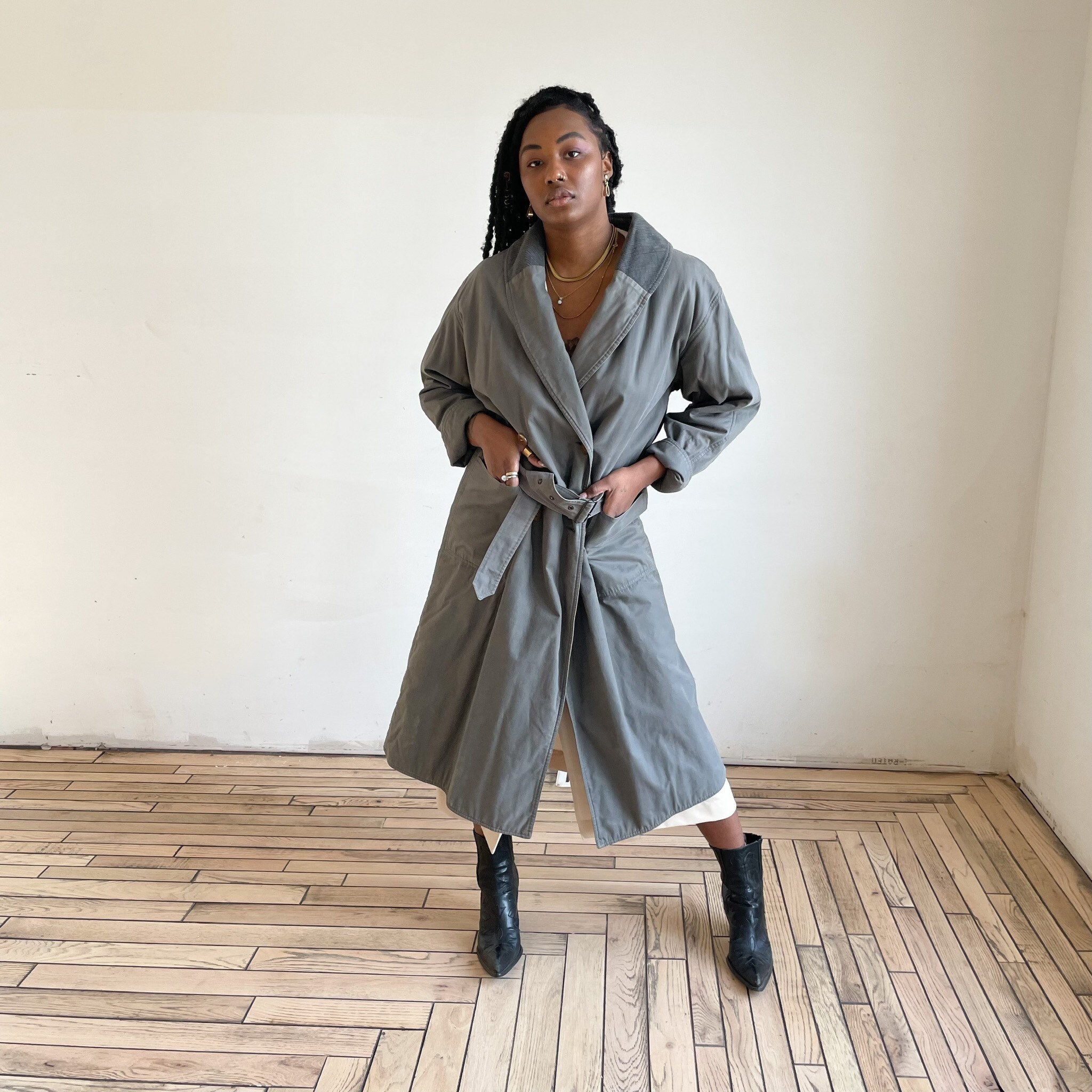 Vintage 80s Giorgio Armani Corduroy Trench Coat – Oversized Belted