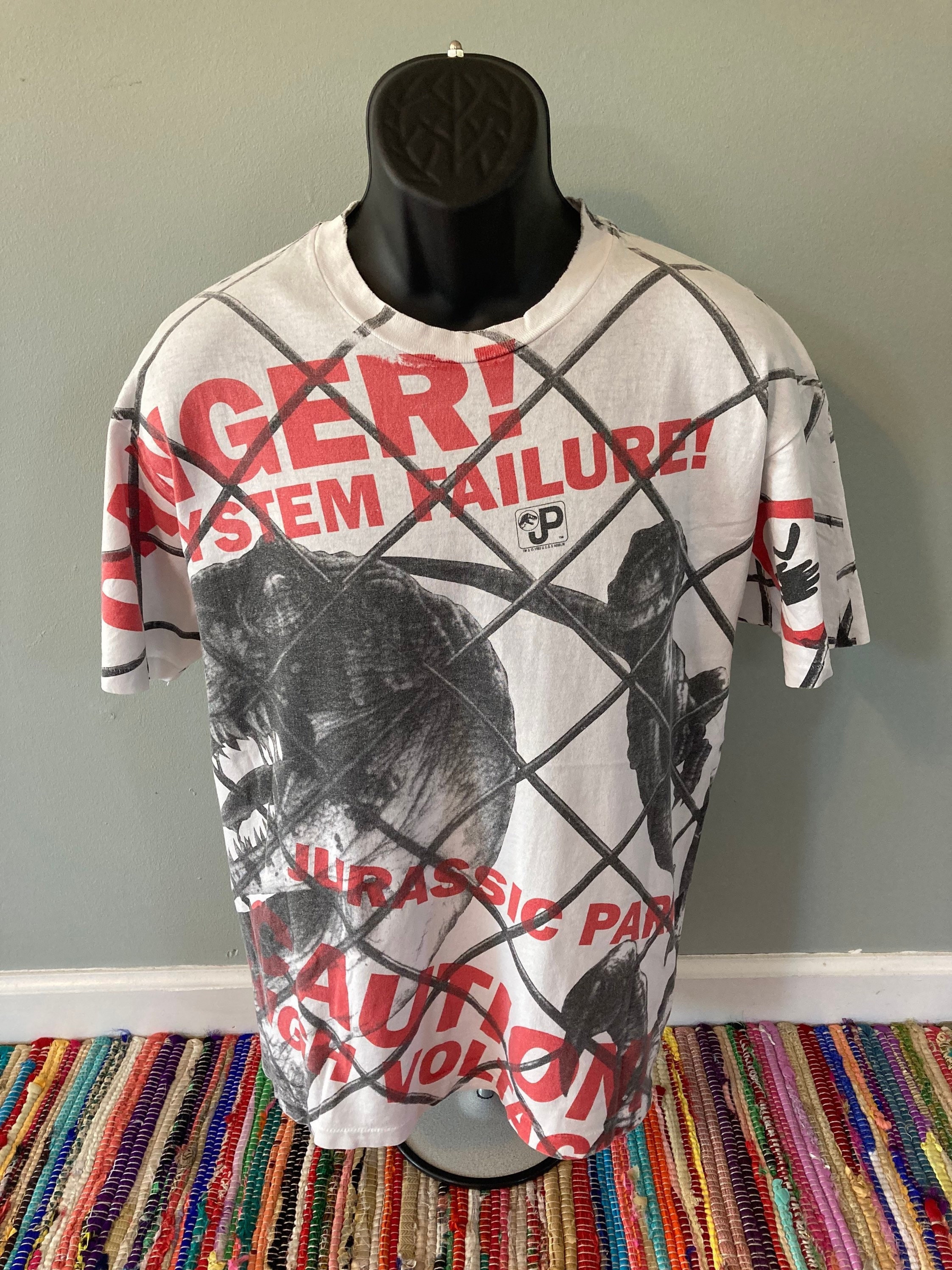 1993 Jurassic Park Velociraptor All Over Print Shirt Vintage 90s