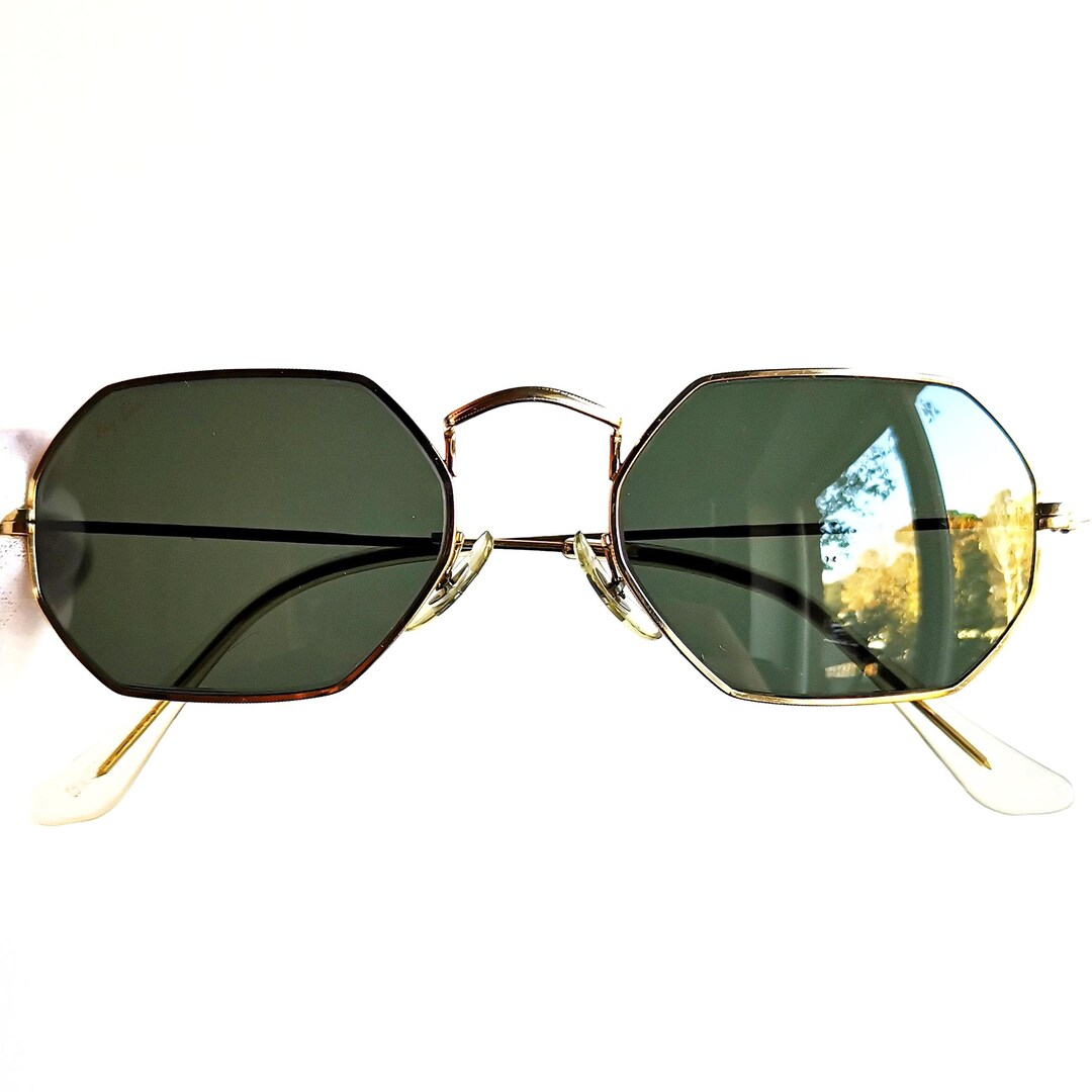RAY BAN Sunglasses Vintage Made in Usa B&L Hexagon Octagon Gold