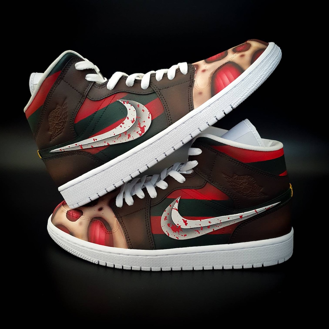 Freddy Krueger Nike Air Jordan 1 Mid Custom Shoes Hand Painted