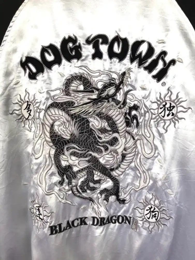 Rare Vintage Dogtown Black Dragon Sukajan Embroidery Satin Jacket