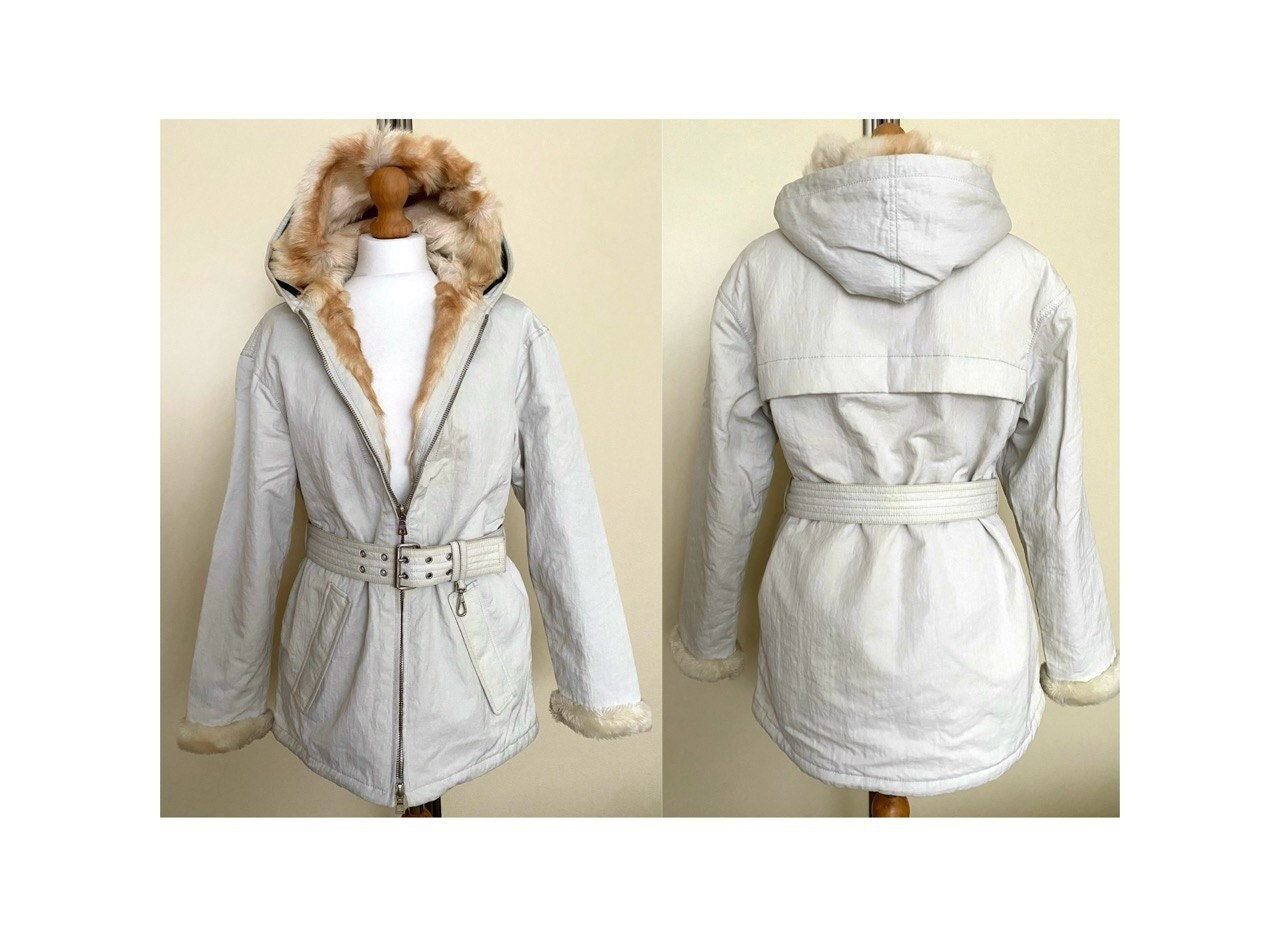 Vintage PRADA Jacket Early 2000s Italy Made Natural Fur Hood PRADA