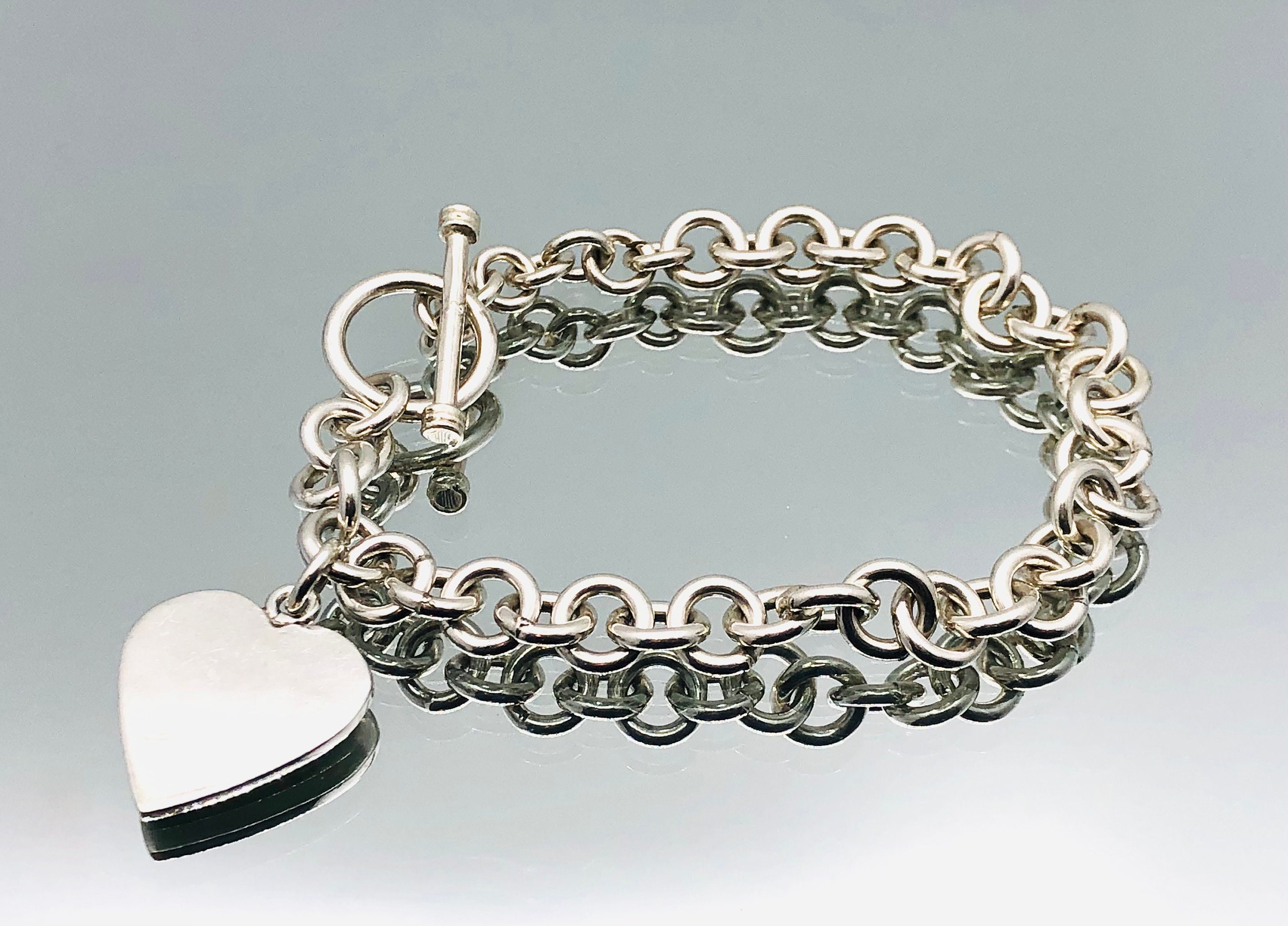 Sterling Silver Heart Charm Toggle Bracelet Vintage - Etsy