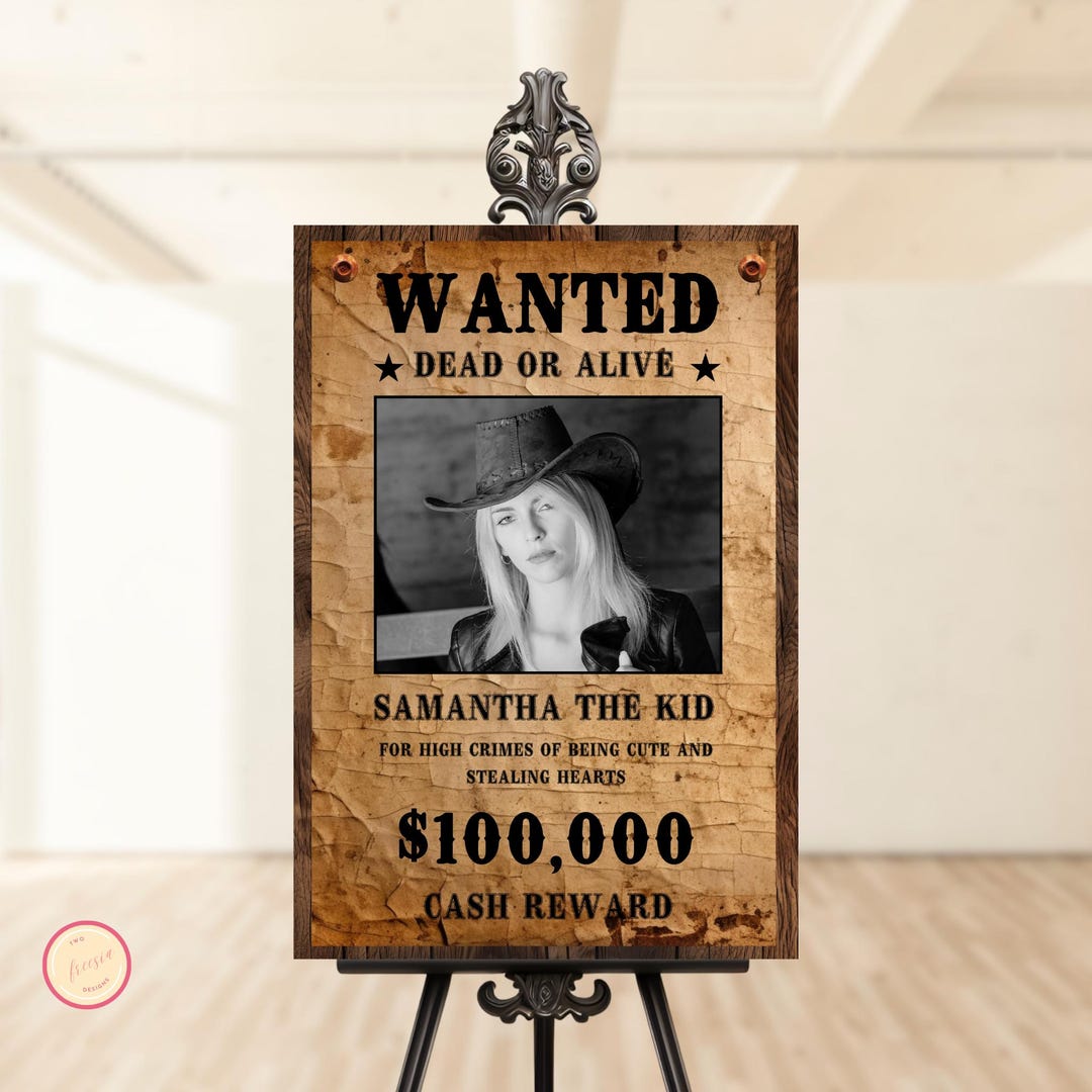 Wanted Poster Template, Custom Editable Welcome Party Sign, Wild