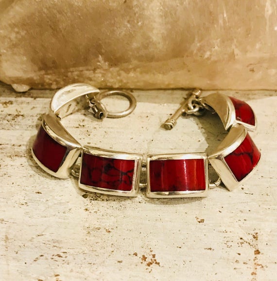 Modernist Mexican Sterling Silver Red Jasper Vintage Bracelet - Etsy