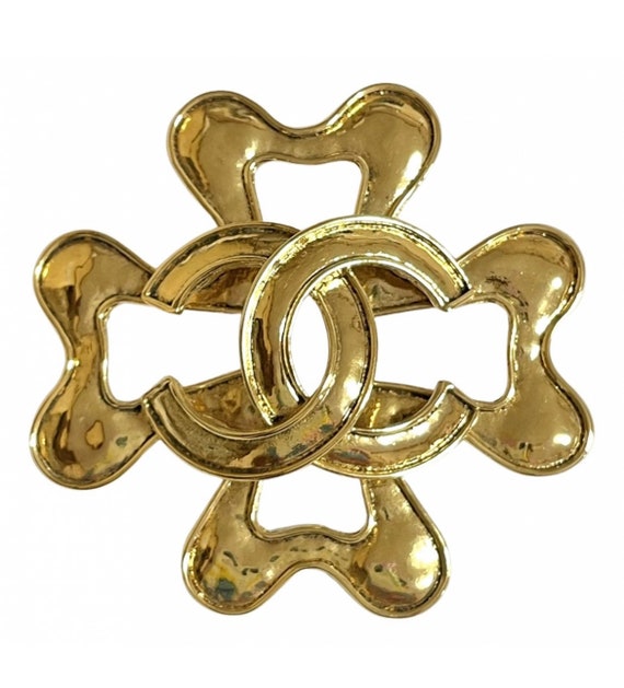 1990s Vintage CHANEL Large Flower Clover Brooch | CC Logo | Iconic