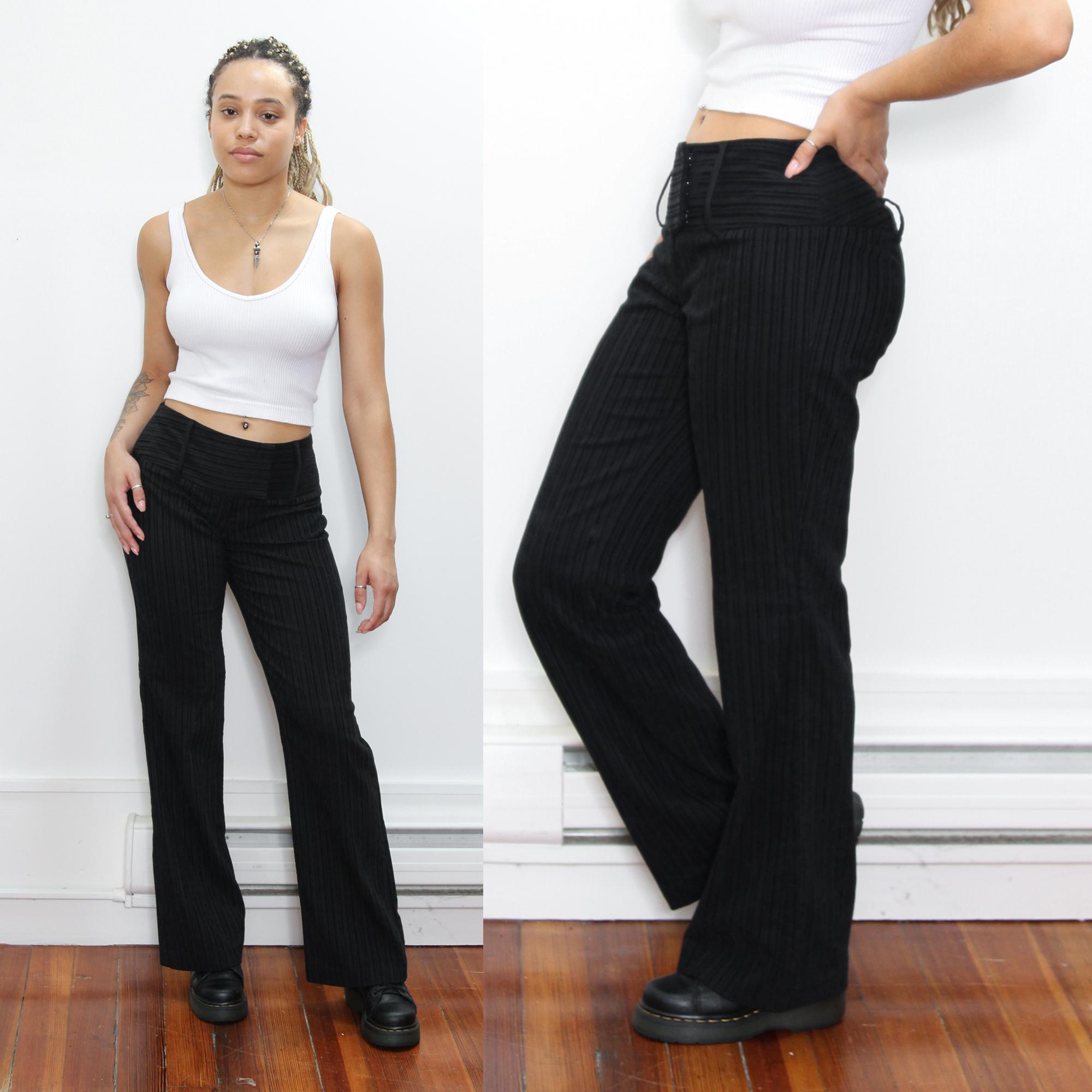 VINTAGE 90s 2000s Y2K Black Low Waist Wide HIP SLUNG Velvet