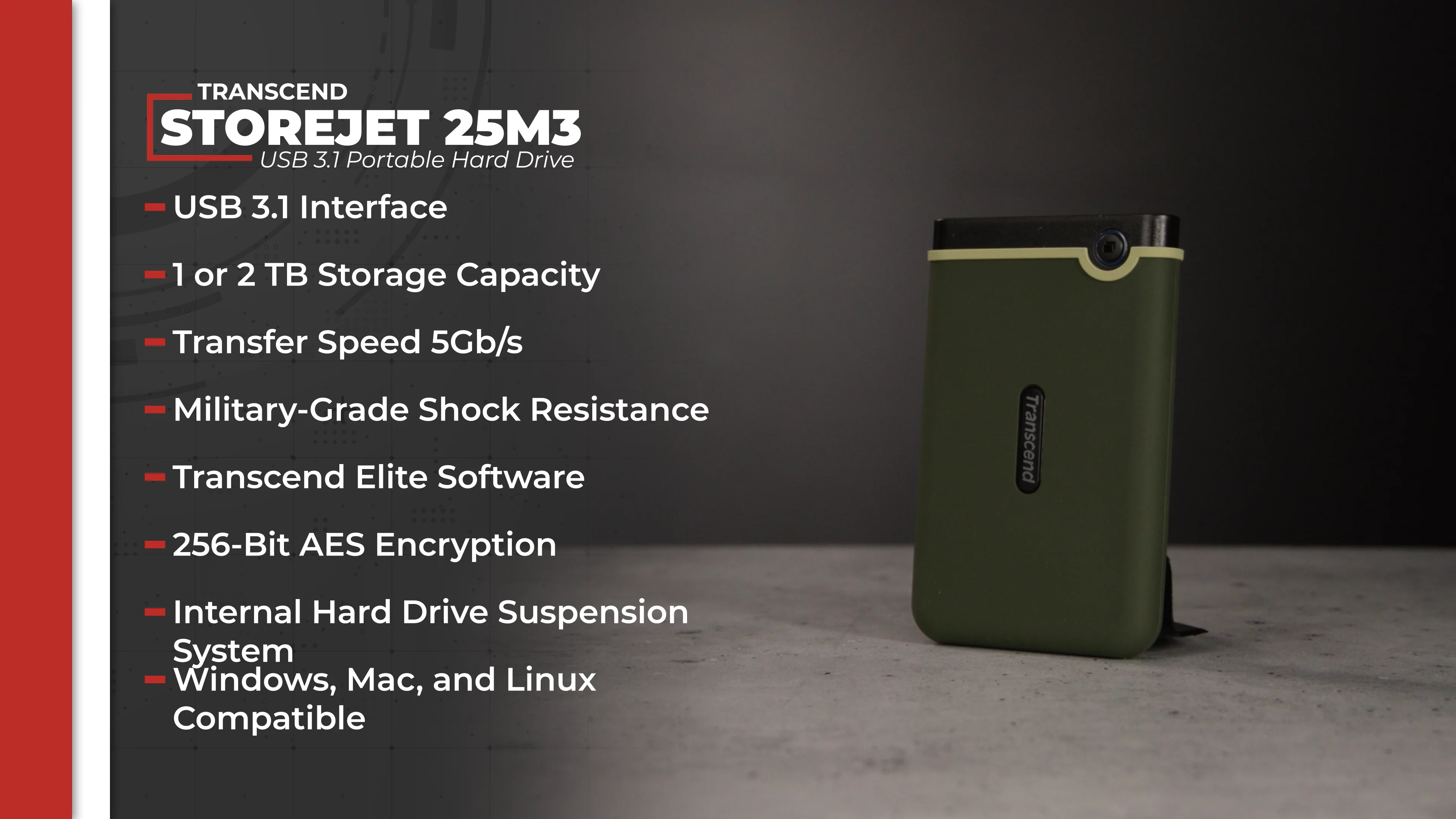 Transcend 2TB StoreJet 25M3 USB 3.2 Gen 1 Portable TS2TSJ25M3G