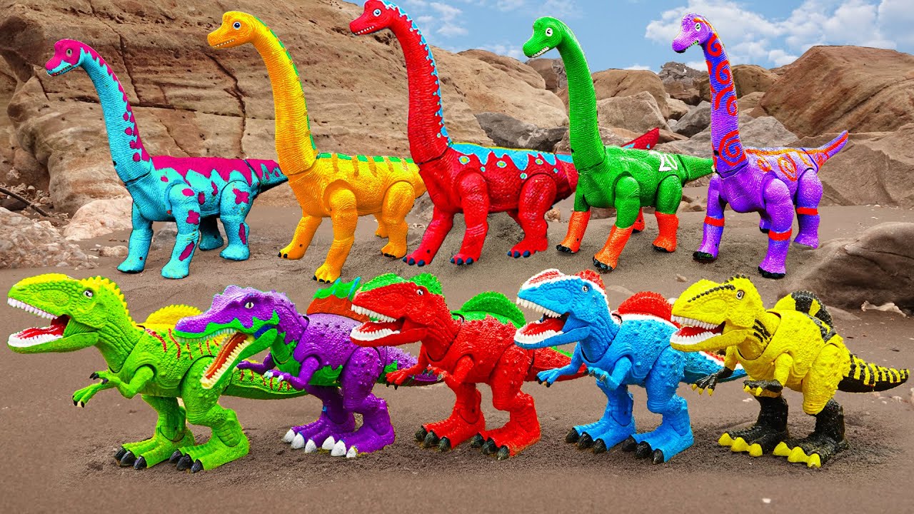Dinosaurs for kids | T-Rex, Branchiosaurus rescue crocodiles eat