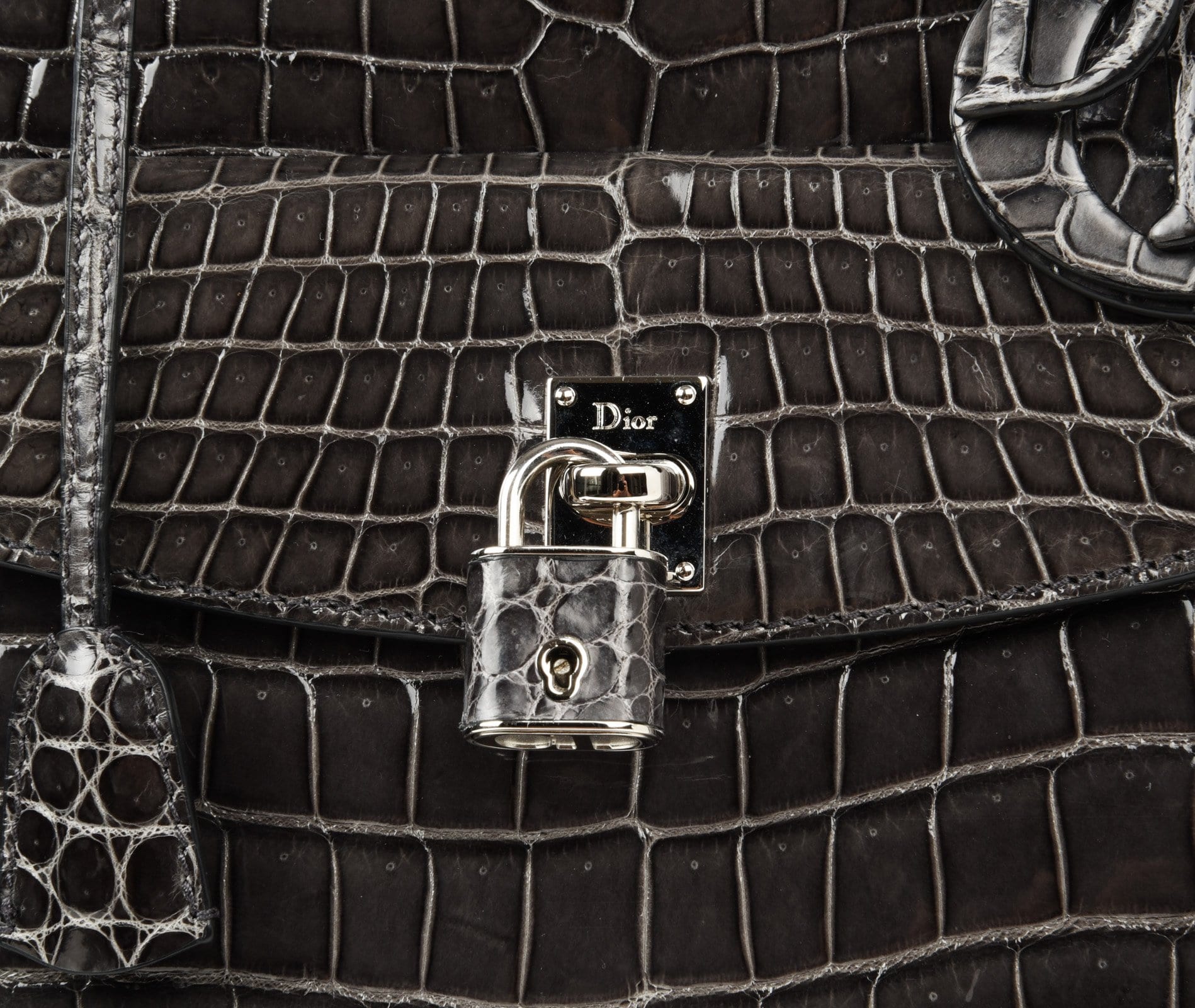 Christian Dior Bag Medium Lady Dior Front Pocket Gray Crocodile