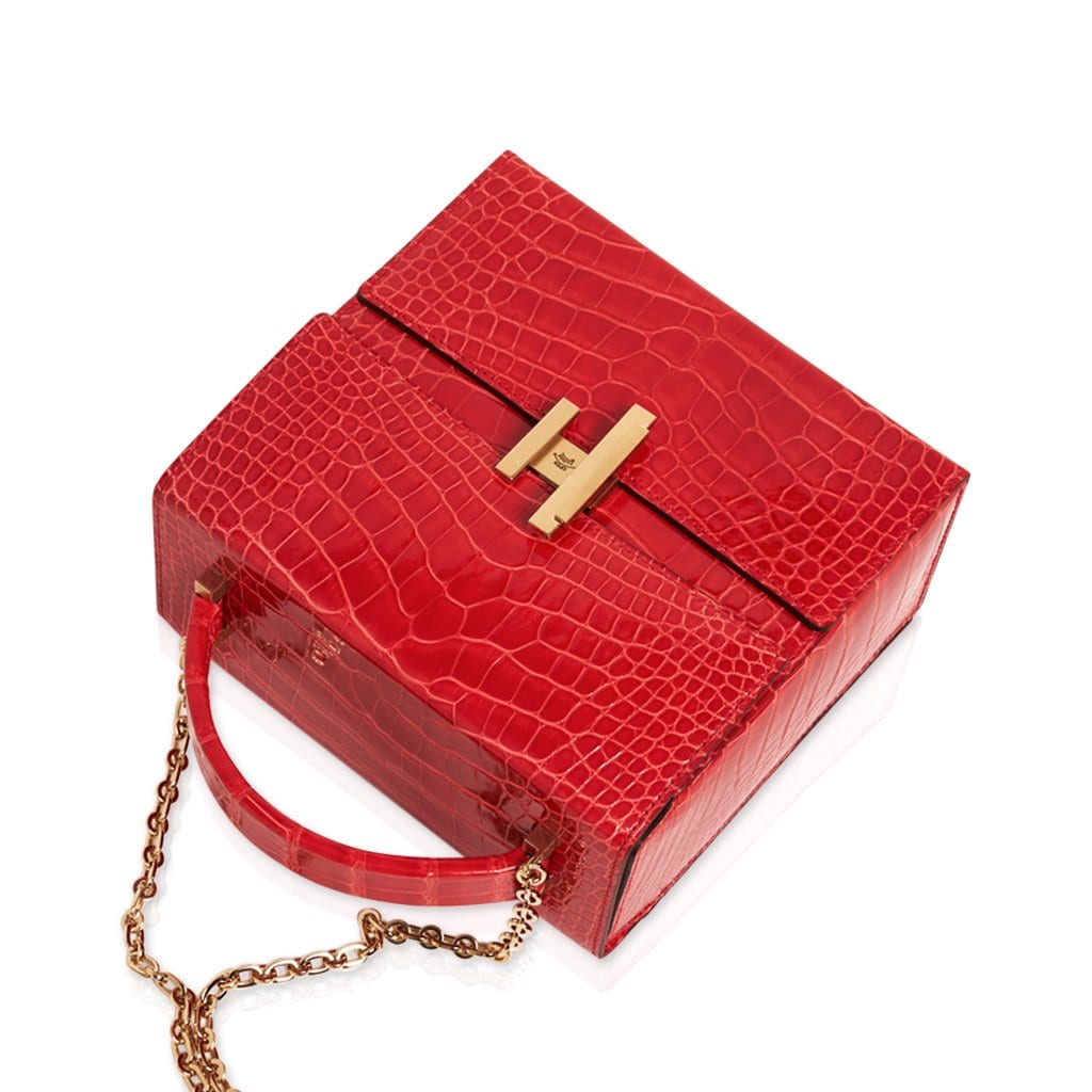Hermes Cinhetic Bag Rouge de Coeur Shiny Alligator Permabrass