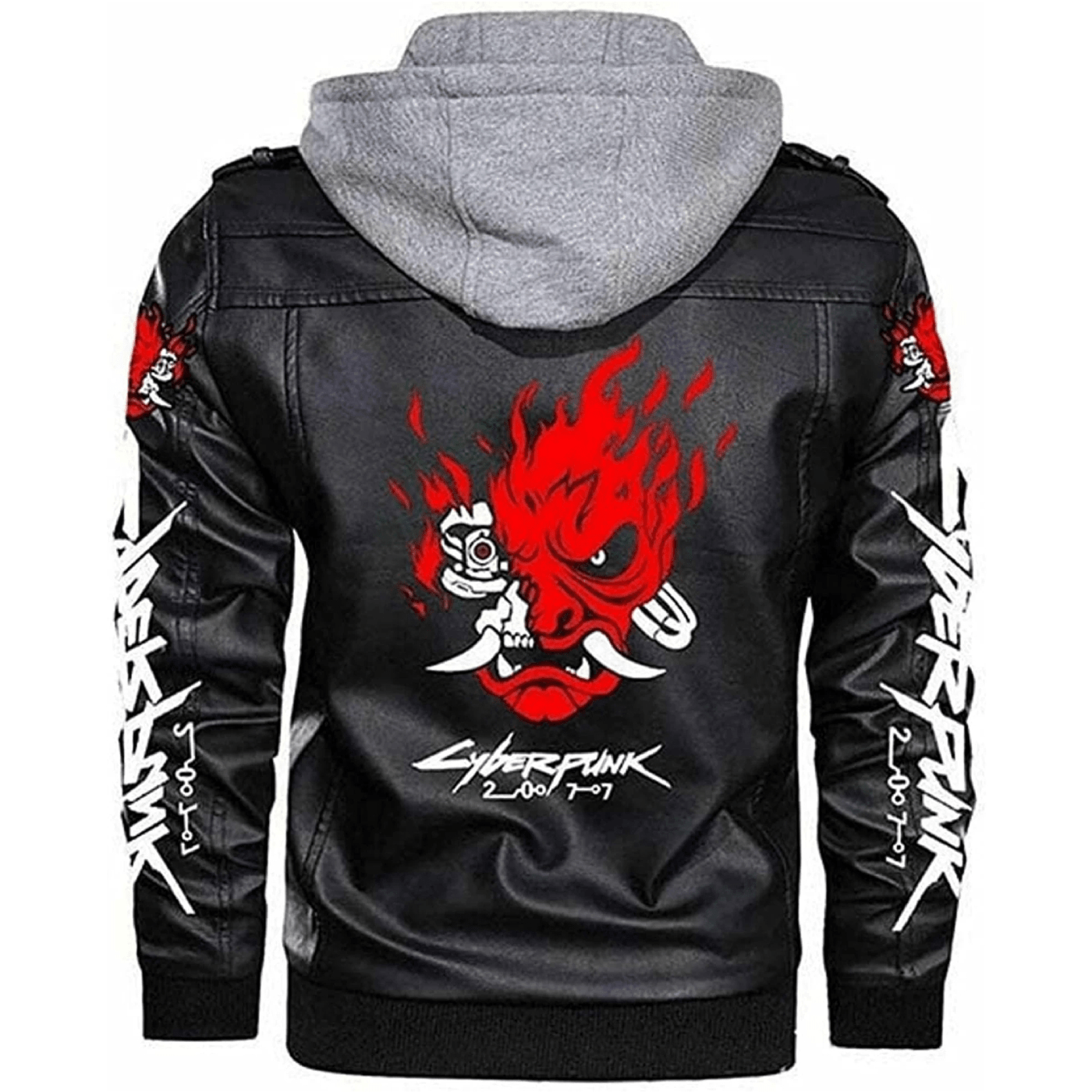 Samurai Black Hodeed Leather Jacket - Cyberpunk 2077