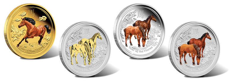 2014 Year of the Horse Coins in Colored, Gilded and Gemstone